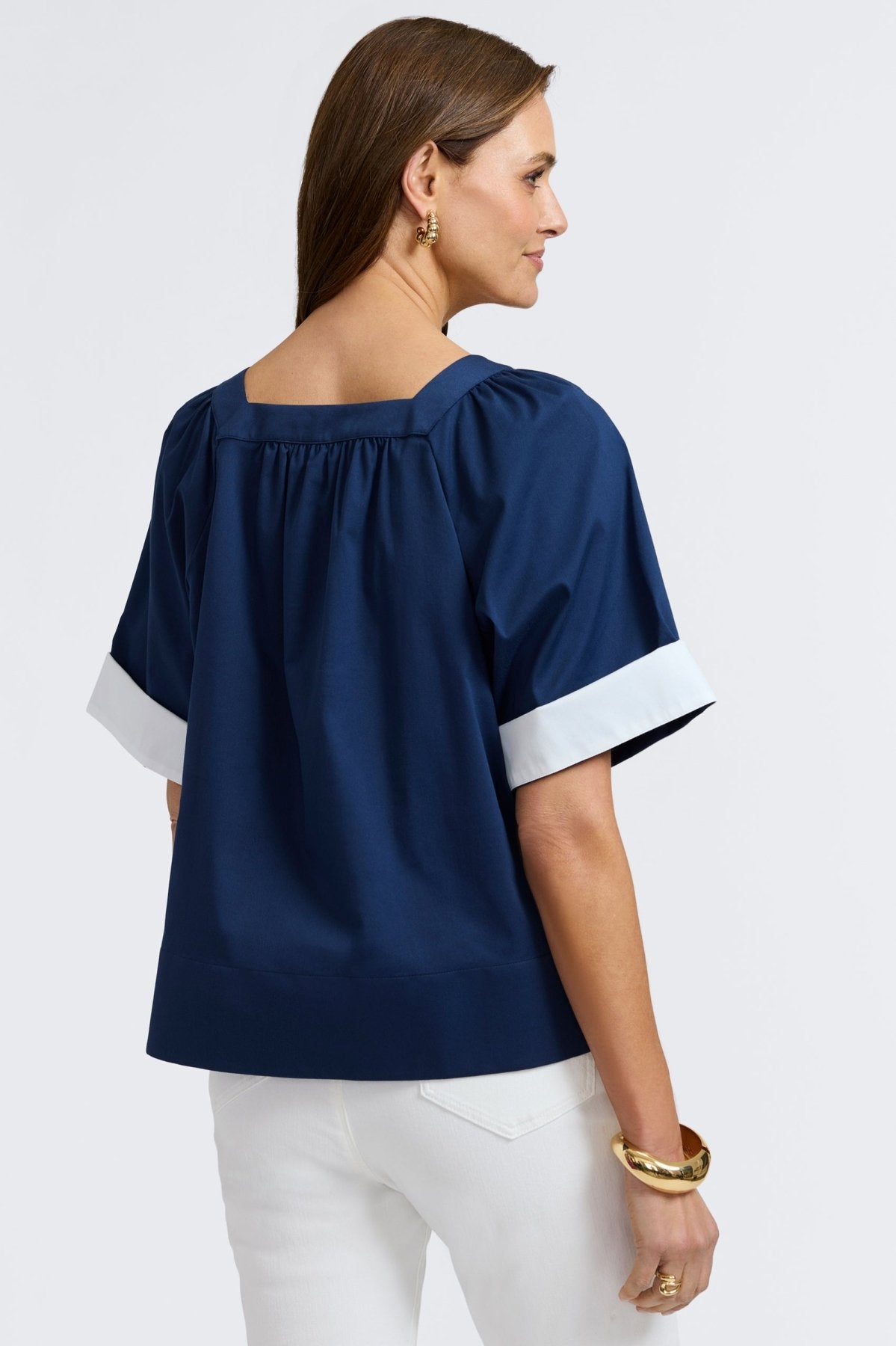 Violet Stretch Matte Sateen Popover Shirt with Elbow Sleeves - Women's Casual Button Down Top for Office, Date Night & Spring Outfits