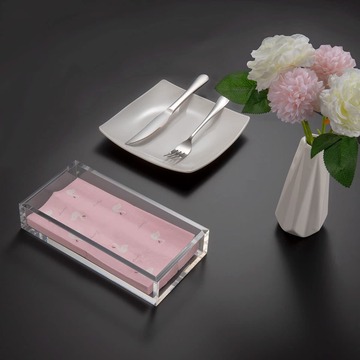 HIIMIEI 8mm Thick Clear Acrylic Napkin Holder Tray - 8.5x4 Inches Guest Towel Organizer for Kitchen, Restaurant, Office & Party - Premium Cocktail Napkin Dispenser for Bathroom, Commercial Use & Home Decor