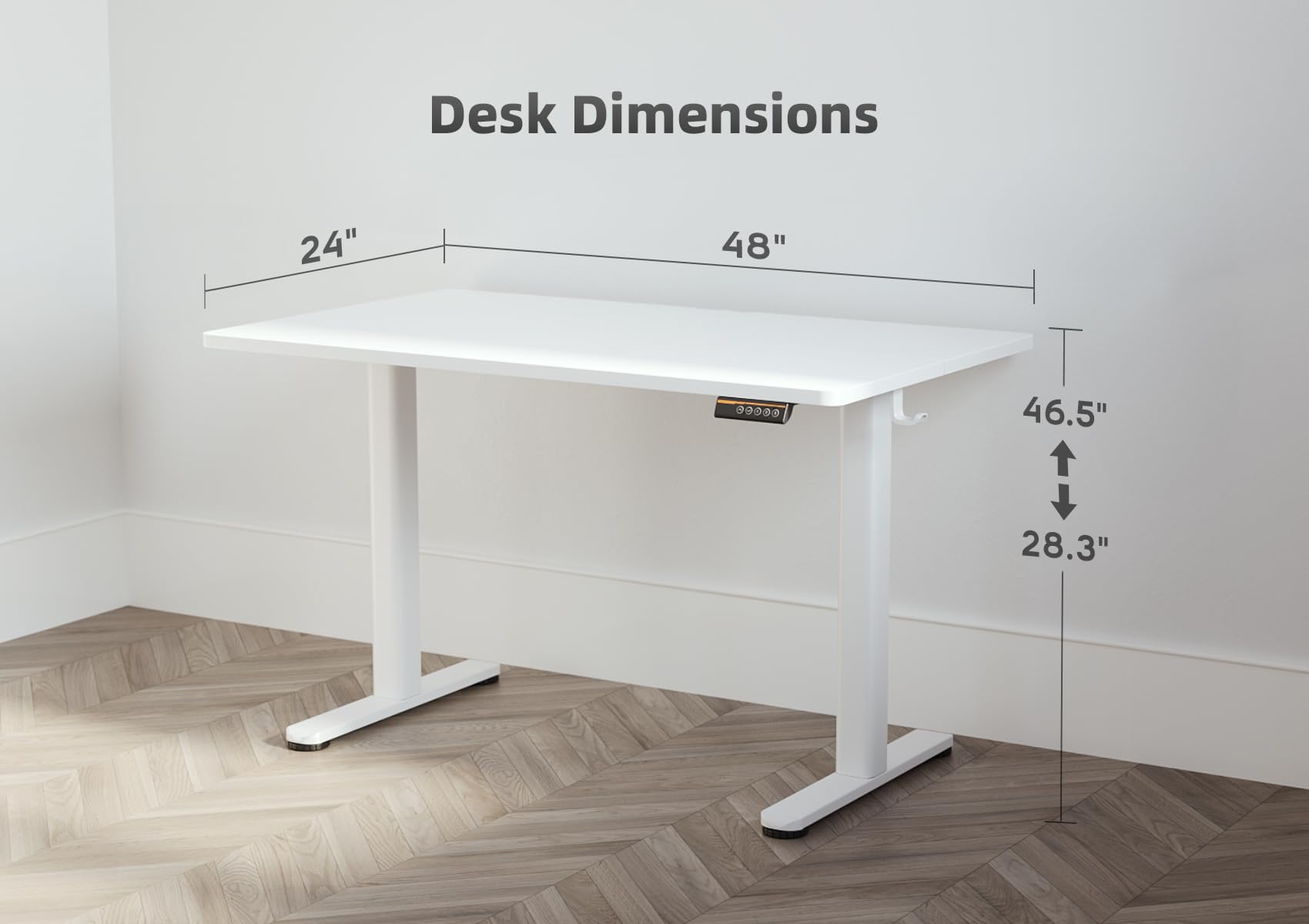 Seang Electric Standing Desk 48x24 Inch - Adjustable Height Sit Stand Desk with Splice Board, White Frame & White Top - Perfect for Home Office, Computer Workstation & Remote Work Setup