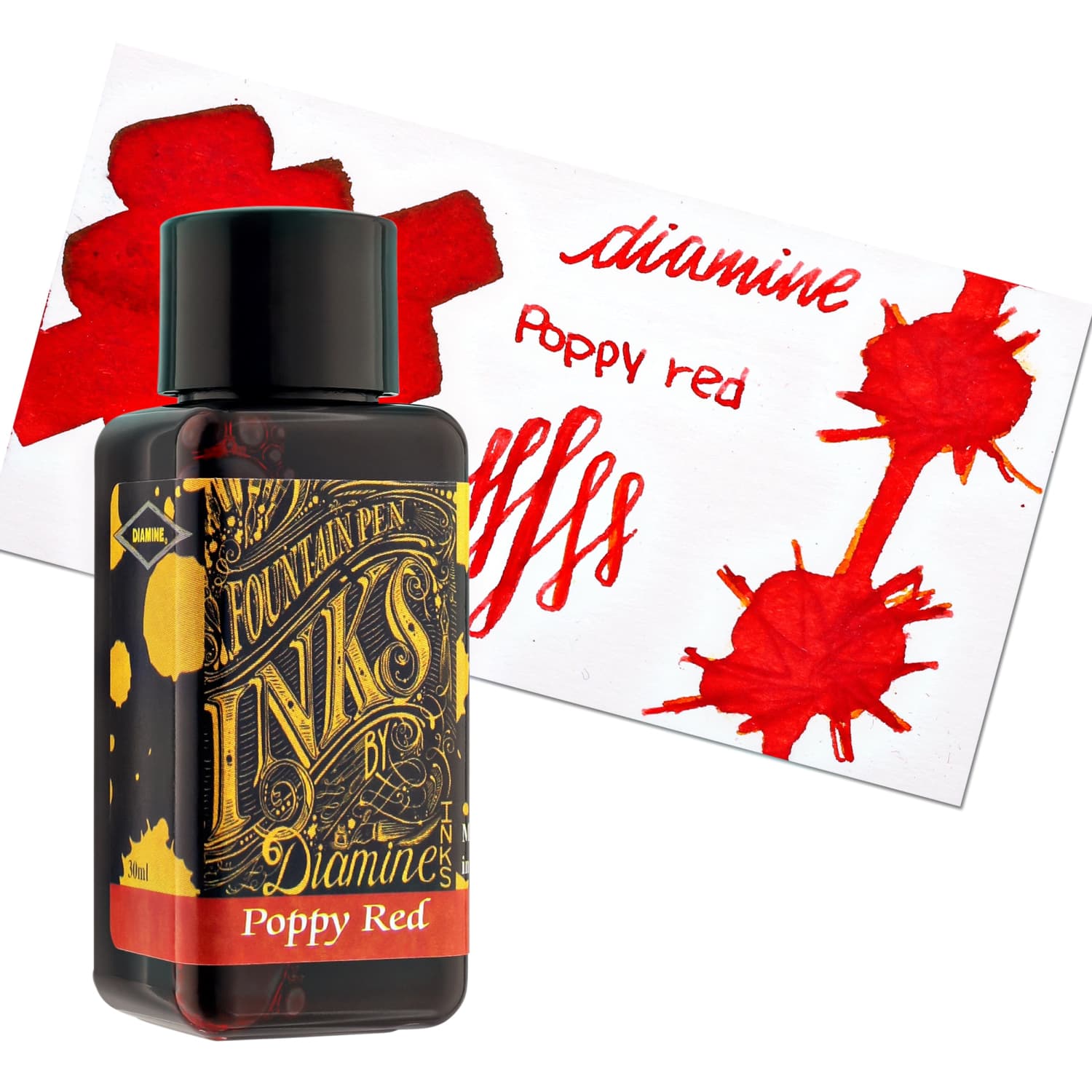 Premium Diamine Poppy Red Bottled Ink - Vibrant Fountain Pen Ink for Calligraphy, Journaling & Artistic Writing - 30ml Bottle