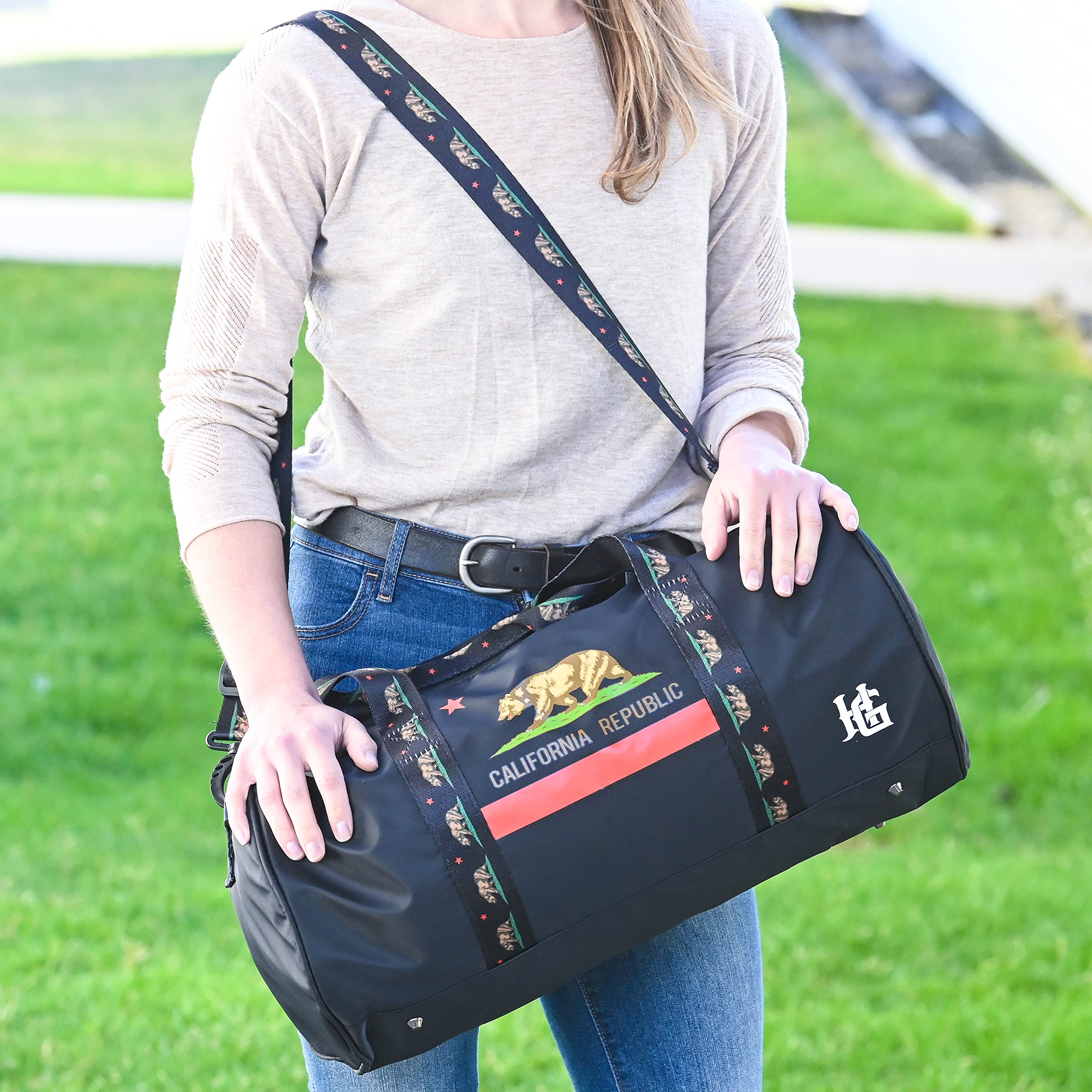 Waterproof Duffle Bag for Travel, Gym & Outdoor Activities - Large Opening, Comfortable Handles - Durable Sports Duffel for Men & Women - Perfect for Camping, Boating & Weekend Getaways (California Republic)
