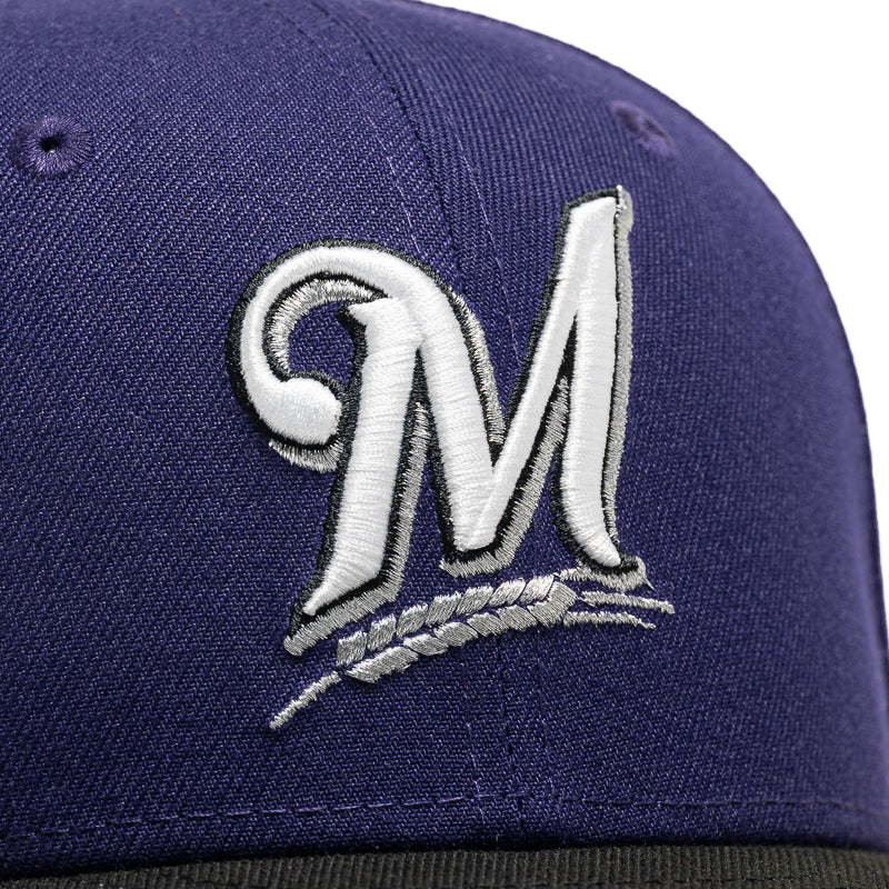 New Era x Politics Milwaukee Brewers 59FIFTY Fitted Hat - Purple & Black Snapback Baseball Cap for Men & Women - Perfect for Baseball Games, Streetwear Fashion & Sports Fans