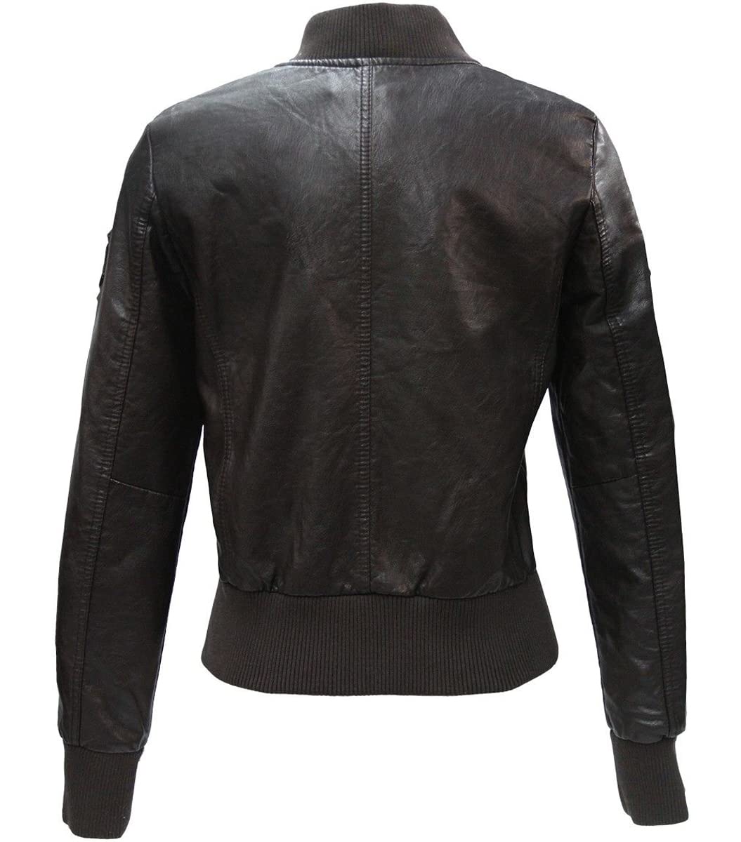 Prime-Fashion Women's Brown Aviator Bomber Jacket with Flight Patches - Genuine Leather, XX-Large - Perfect for Piloting, Motorcycle Riding & Stylish Everyday Wear