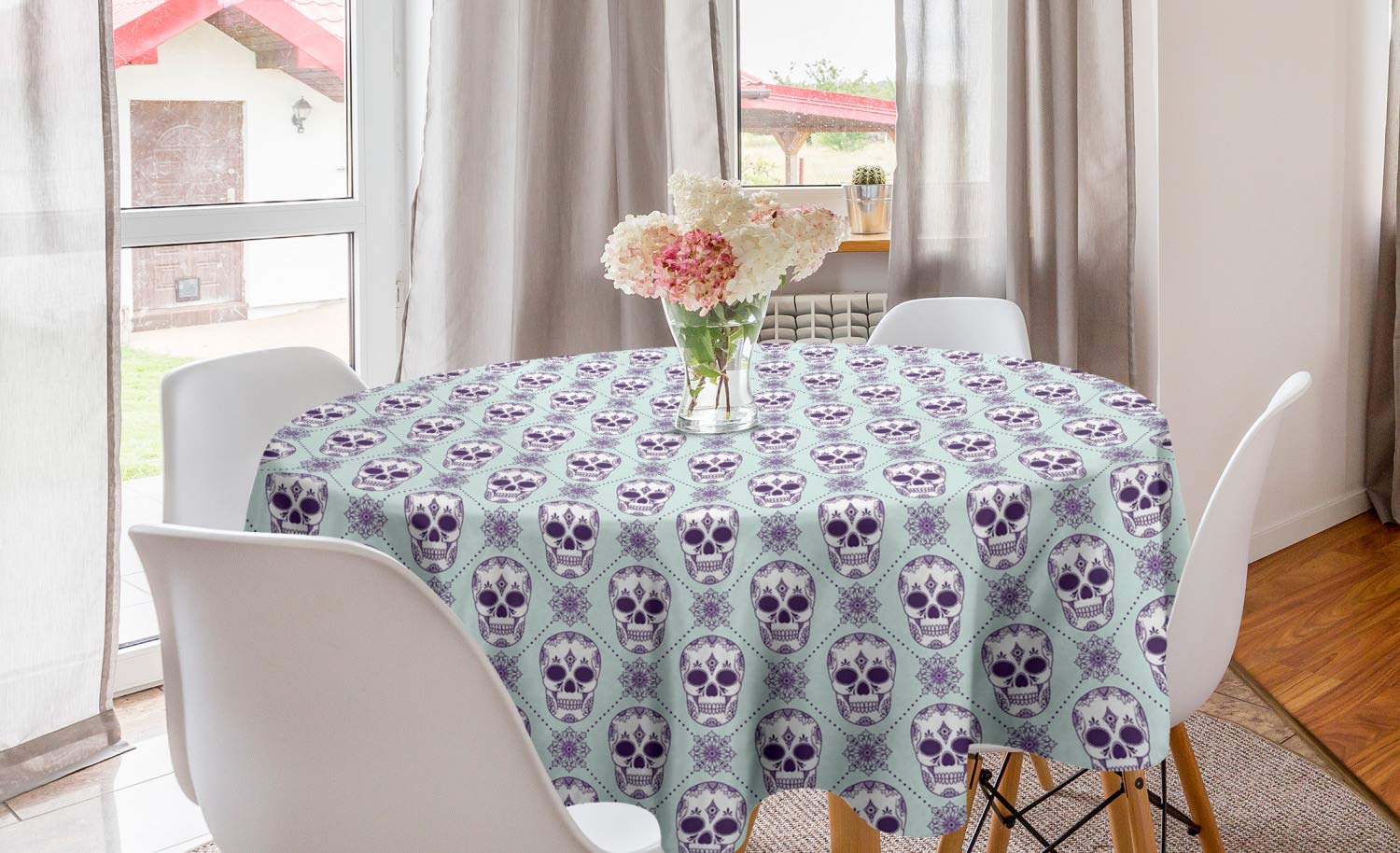 Ambesonne Sugar Skull Round Tablecloth 60