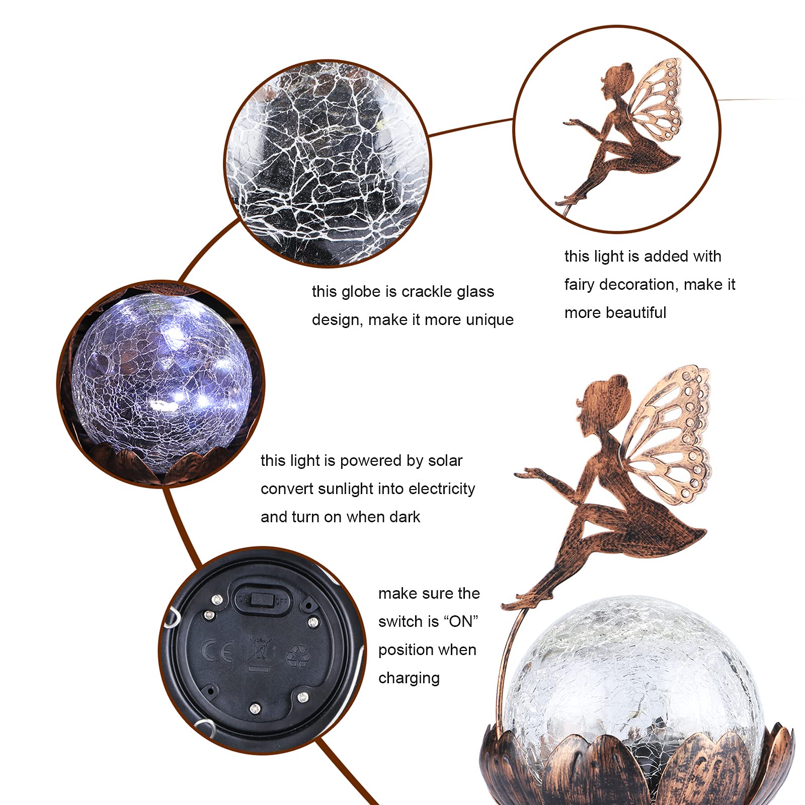MUMTOP Solar Lantern Fairy Lights - Waterproof Crackle Glass Outdoor LED Tabletop Lamp for Garden, Patio, Yard, Lawn & Table Decor | Perfect for Romantic Evenings, Outdoor Weddings & Cozy Backyard Ambiance