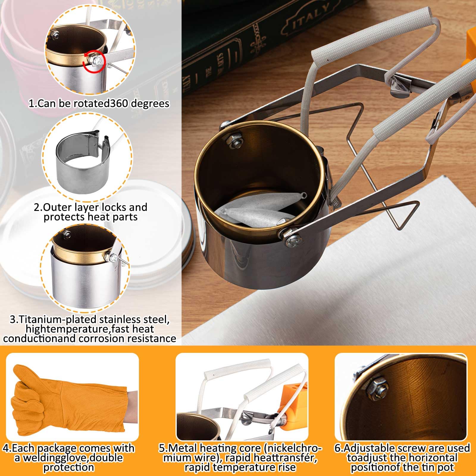 Flutesan Electric Metal Melting Furnace Kit - Portable Melting Pot for DIY Jewelry, Fishing Weights & Casting Molds | Includes Crucible, Gloves & Rack | Perfect for Home Foundry, Metal Crafting & Small Batch Production