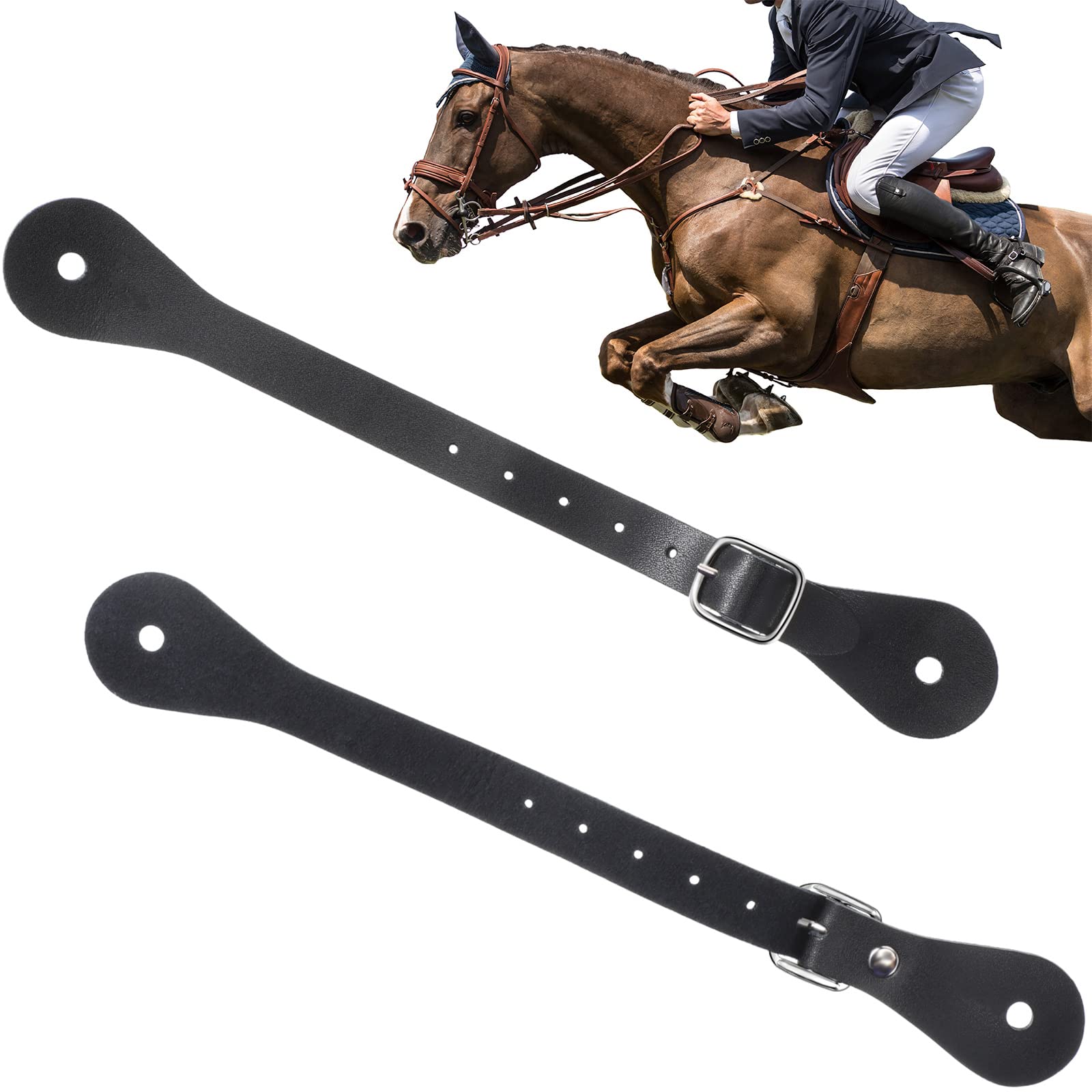 2 Pcs Genuine Leather Spur Straps - Adjustable Western Boot Straps for Men & Women - Single Ply Design with 6 Holes - 9.9 Inch Riding Spurs - Perfect for Equestrian, Cowboy Boots & Thigh High Fashion Wear