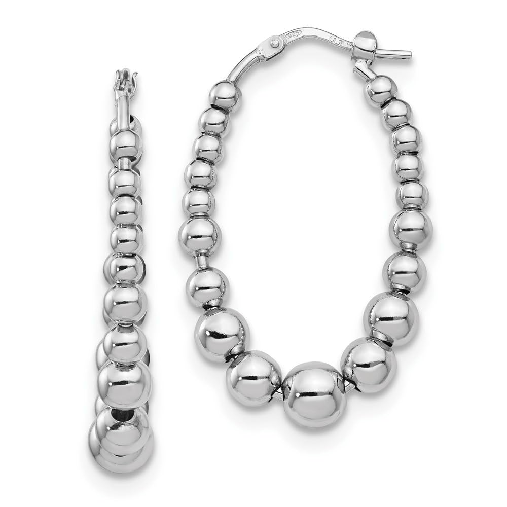 Sterling Silver Polished Beaded Hoop Earrings for Women - 1.45 Inch Large Hoops, 0.9 Inch Width - Elegant Dangle Earrings for Party, Wedding, Gift & Everyday Wear