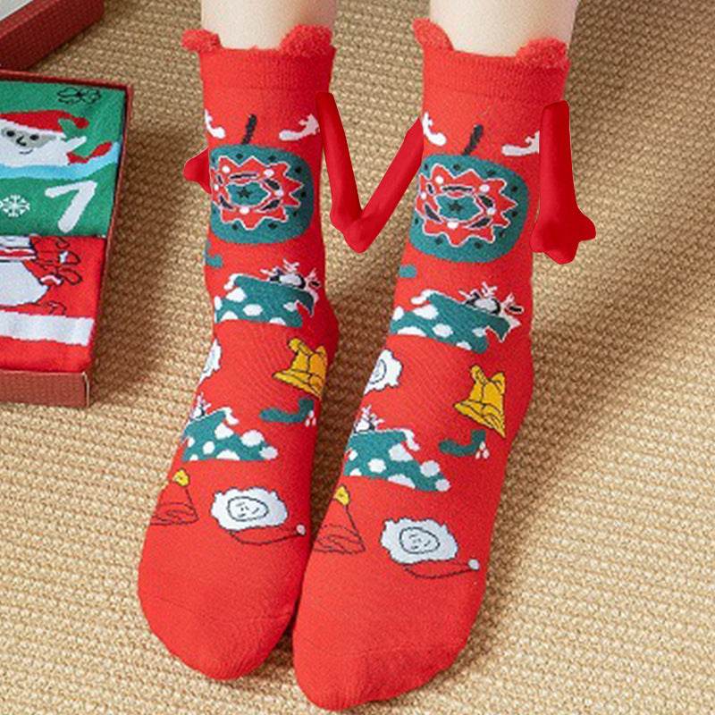 Cozy Christmas Socks for Hand Holding - Warm Holiday Couple Socks for Christmas Gifts, Stocking Stuffers & Romantic Winter Nights