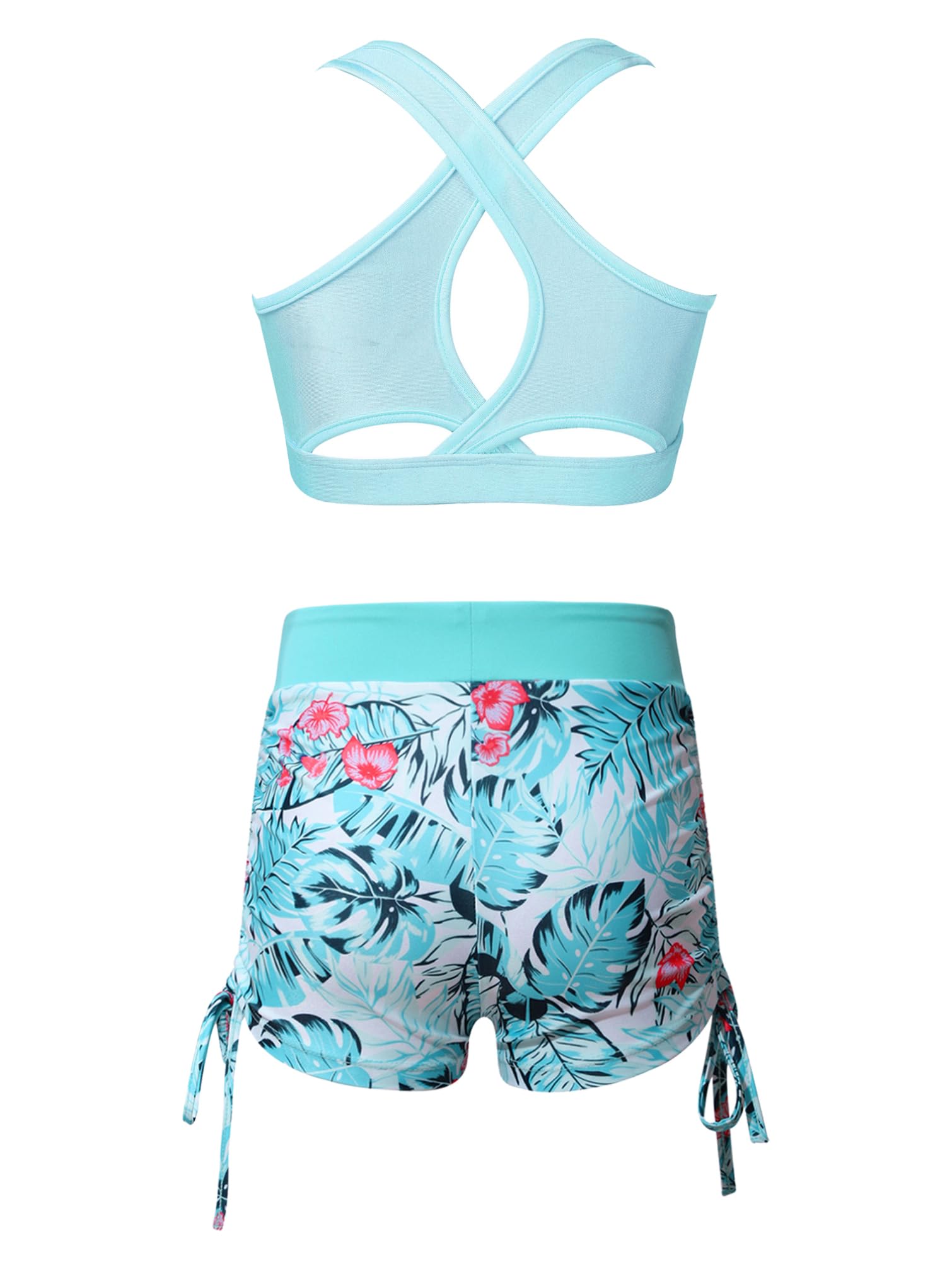 TiaoBug Girls' 2-Piece Swimsuit & Activewear Set - Crop Top & Shorts for Swimming, Dance, Sports, Gym, Yoga, and Workout | Perfect for Beach, Pool, and Fitness Activities