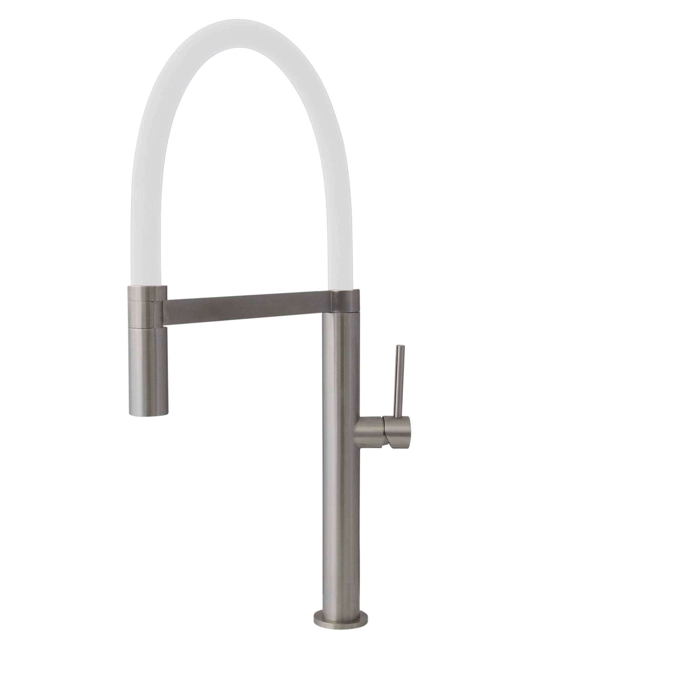 Stylish Pull-Out Kitchen Faucet with Dual Function Sprayer - Single Handle Brushed Stainless Steel Sink Faucet with Silicone White Hose, Ceramic Cartridge & Aerator (Model K-140H) - Perfect for Modern Kitchens, Dishwashing & Food Prep