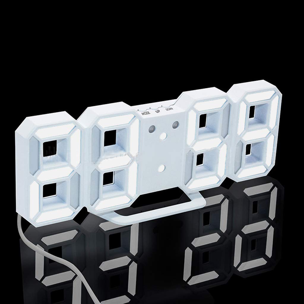 3D LED Wall Clock - Modern Digital Alarm Clock with 24/12 Hour Display for Home, Kitchen, Office, Bedroom & Living Room - Creative Night Light Decor for Desk, Table or Wall Mount - Perfect for Nighttime Reading, Home Decor & Gift Giving (White)
