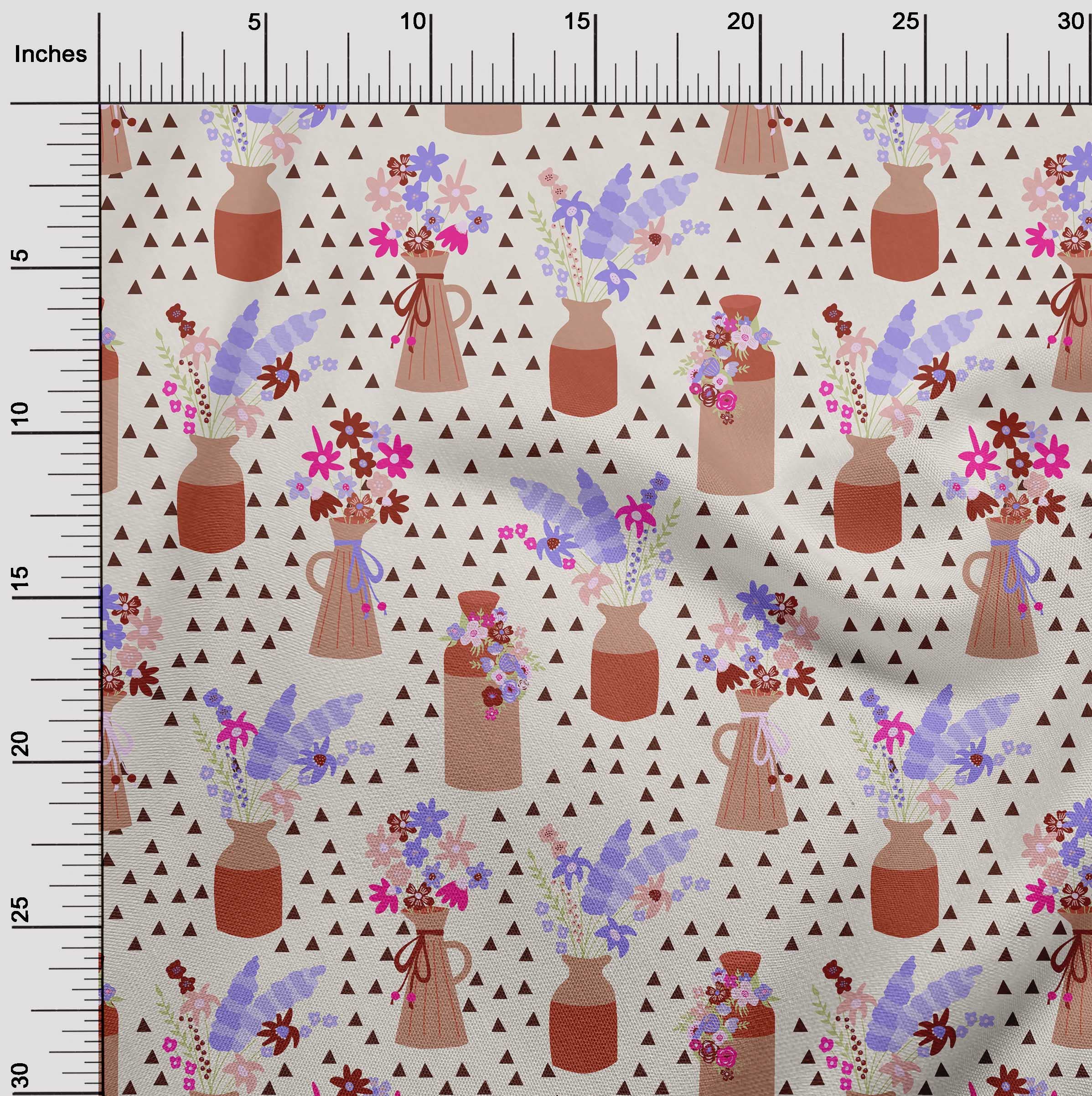 oneOone Viscose Jersey Rust Brown Floral Vase Geometric Print Fabric by The Yard - 60 Inch Wide for DIY Craft Projects, Home Decor & Upholstery