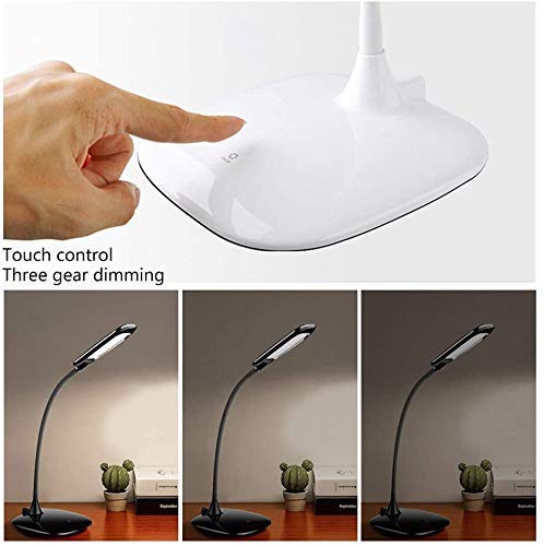 Dimmable LED Desk Lamp with 3-Level Brightness & USB Port - Touch Control Eye-Caring Reading Light, 360° Adjustable Bedside Lamp for Home Office, Study, Kids Room - Black Stainless Steel (Perfect for Night Reading, Working & Decor)