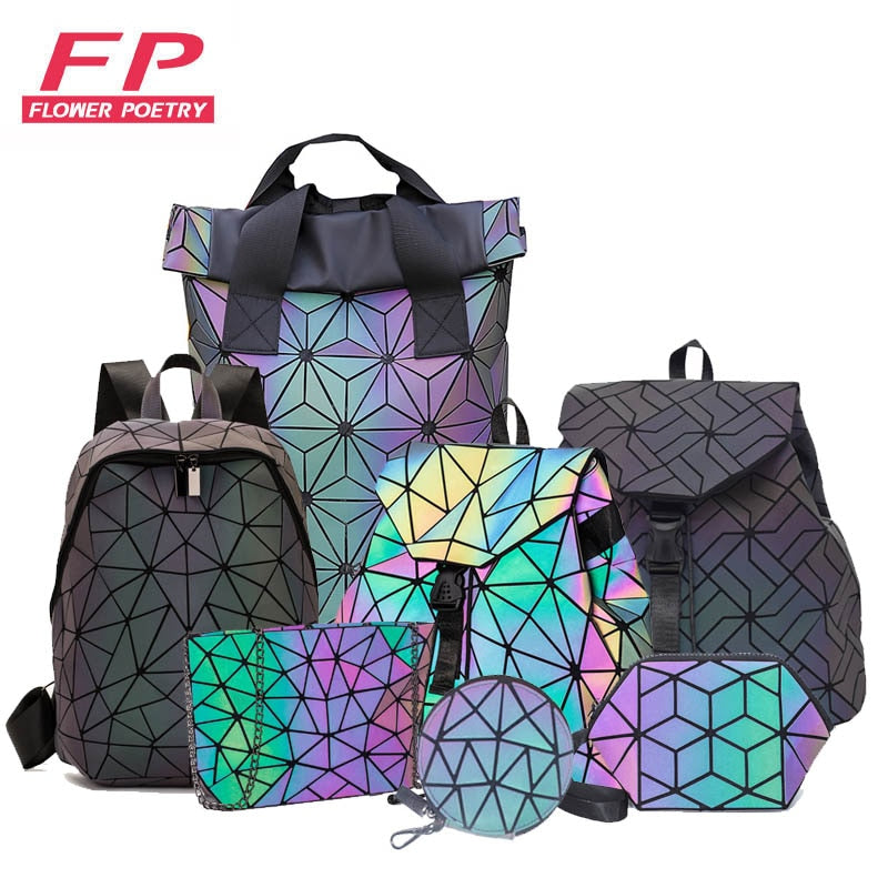 Stylish Geometric Luminous Backpack for Women - Luxury Designer School Bag & College Rucksack with Shoulder Strap | Perfect for Campus, Travel & Everyday Use