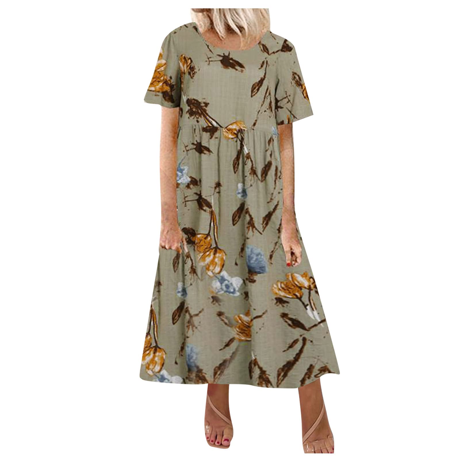 Vintage Floral Print Women's Casual Cocktail Dress - Summer Short Sleeve Round Neck Loose Fit Party Dress for Outdoor Events & Date Nights