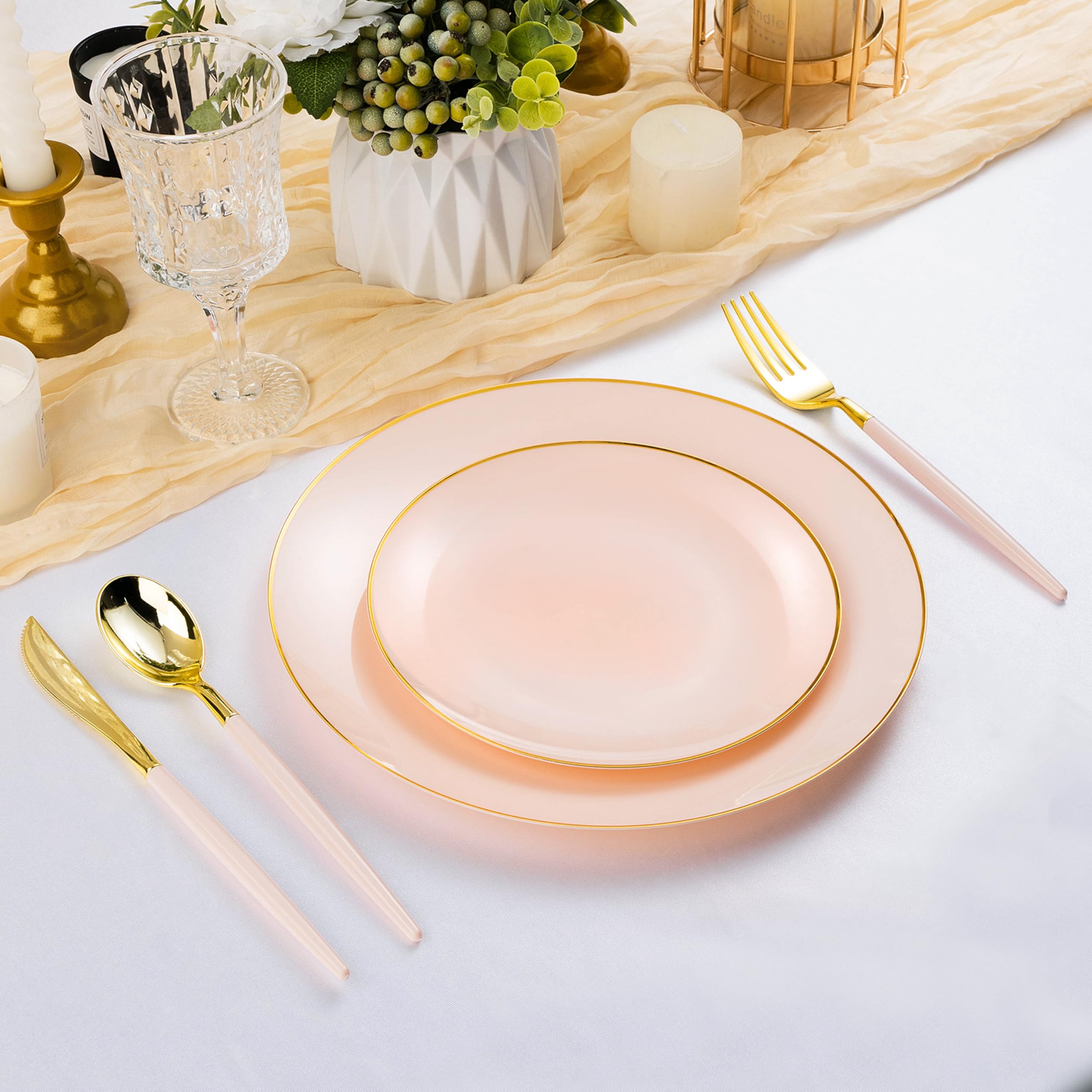 75-Piece Pink Gold Plastic Cutlery Set for 25 Guests - Disposable Silverware for Parties, Weddings, Valentine's Day - Includes 25 Knives, 25 Spoons, 25 Forks - Perfect for Birthday Celebrations, Bridal Showers, and Outdoor Events