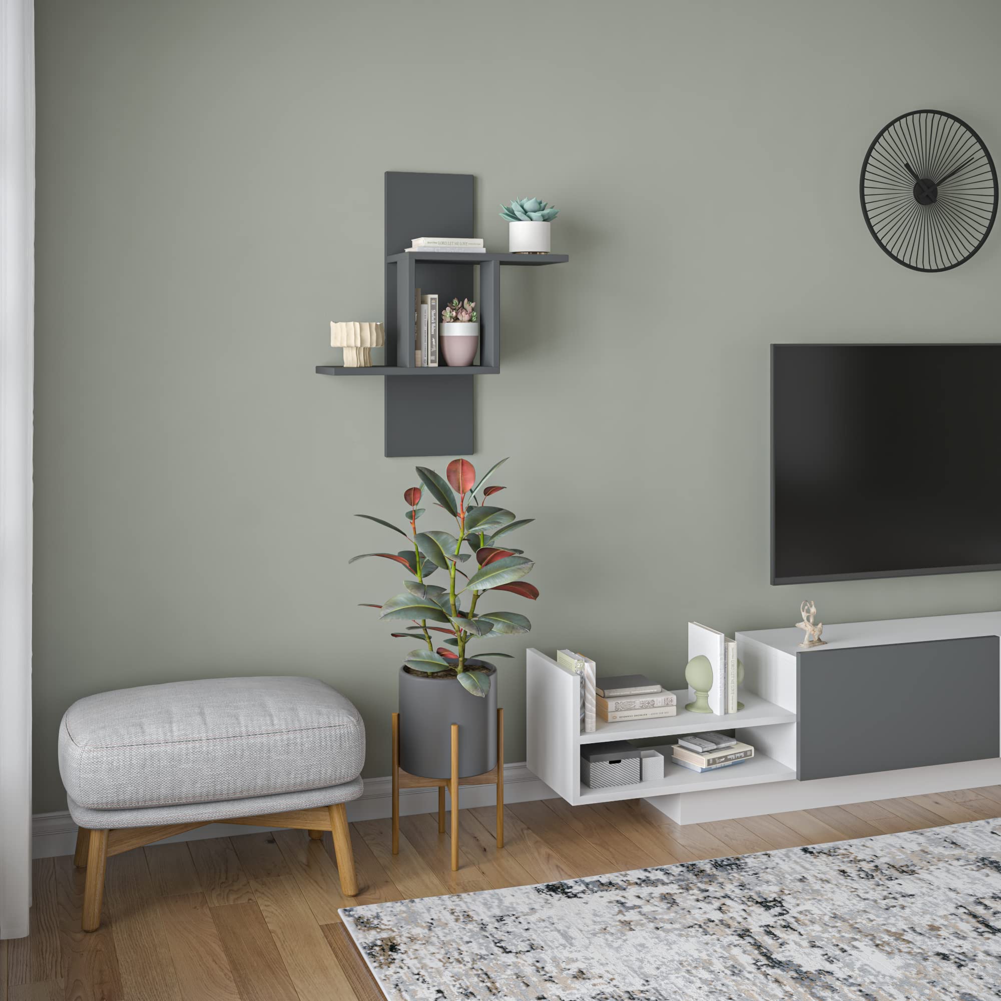 Ada Home Decor Waverley Modern Anthracite Wall Shelf 27.56