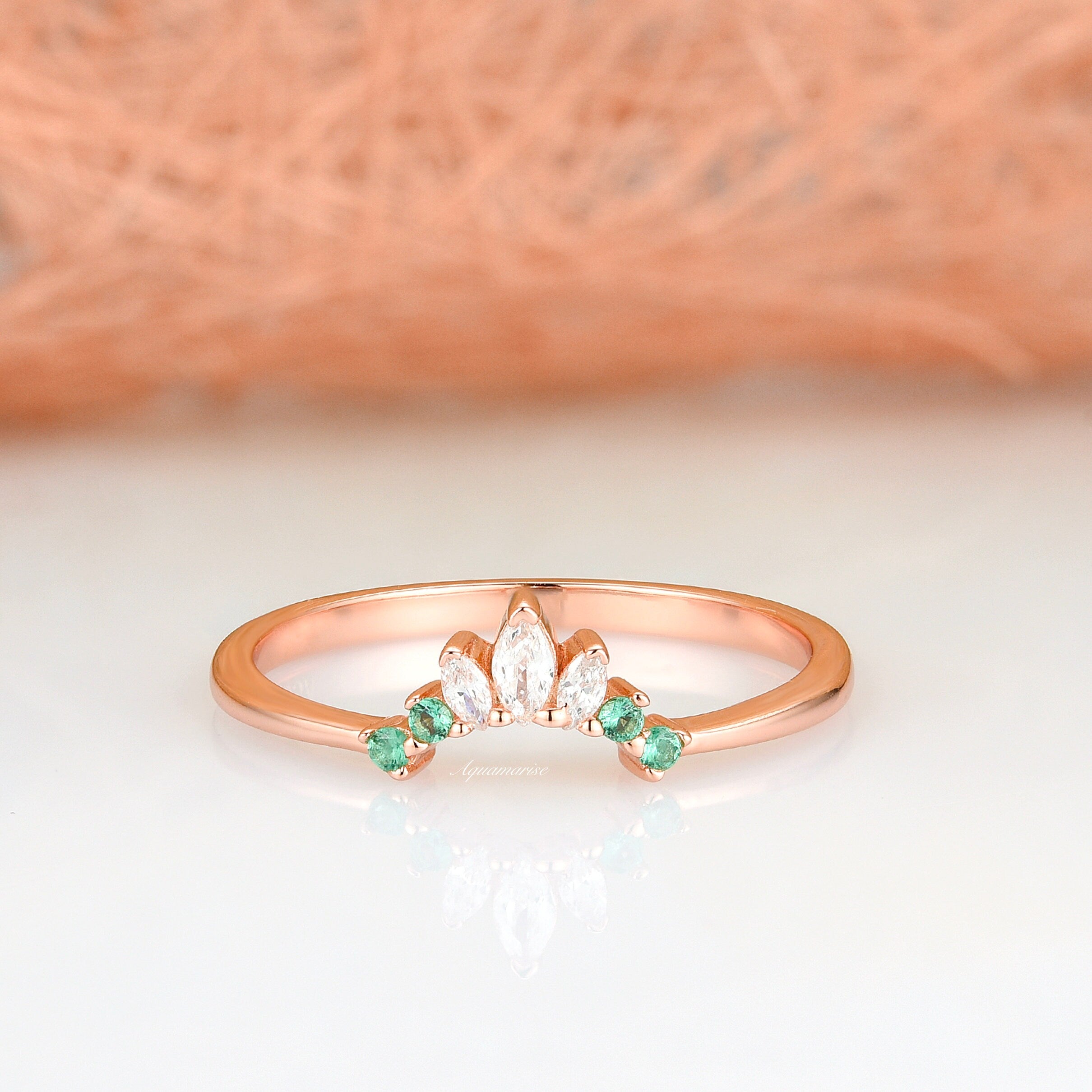 14K Rose Gold Vermeil Dakota Emerald Ring Set - Elegant Jewelry for Women, Perfect for Weddings, Anniversaries & Special Occasions