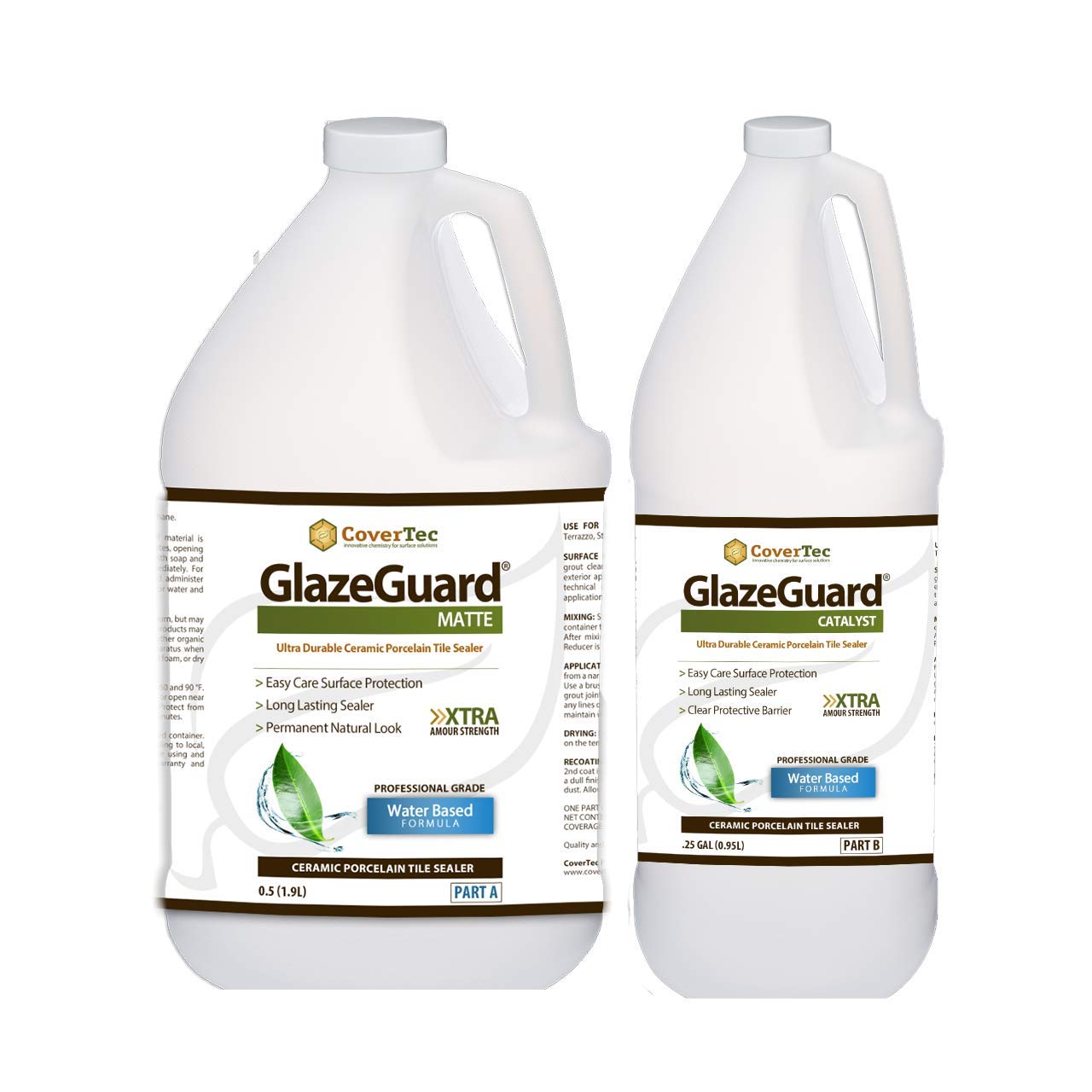 GlazeGuard Matte Natural Look Ceramic & Porcelain Tile Grout Sealer - Flat Finish Waterproof Protective Coating - 2 Part Kit (0.75 Gal) for Bathroom, Kitchen & Shower Tile Maintenance