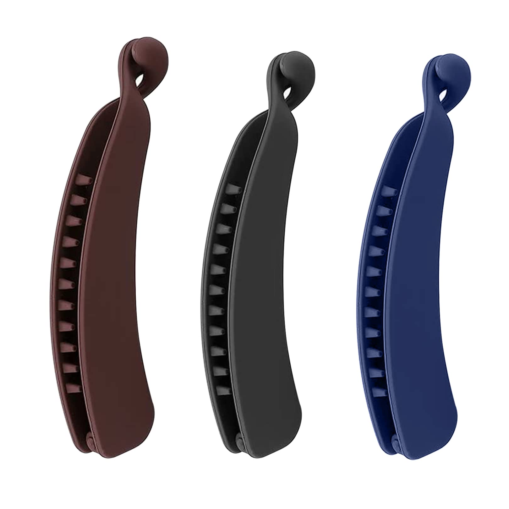 3 Pcs Banana Hair Clips - Non-Slip Fish Comb Hair Accessories for Women & Girls - Strong Hold Ponytail Maker Plastic Clips (11cm, Black/Blue/Red) - Perfect for School, Work, Gym & Everyday Styling