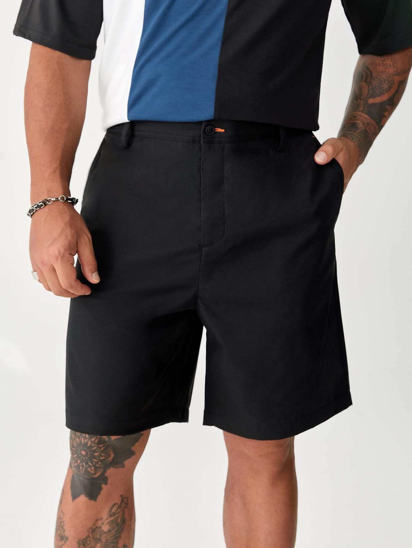 HDZWW Men's Casual Shorts - Solid Color Slant Pocket Summer Beach Shorts for Big & Tall (Black, 4XL) | Perfect for Outdoor Activities, Travel & Relaxation