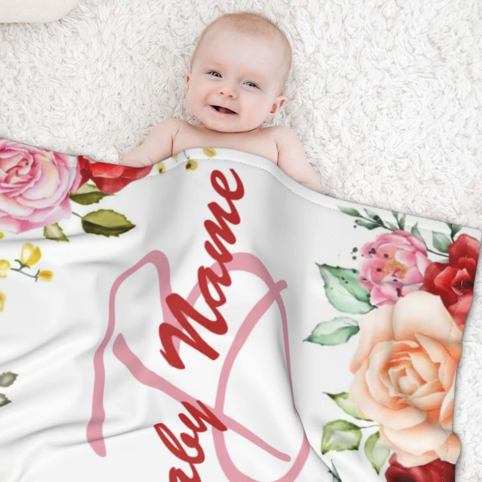 Personalized Baby Blankets with Name - Custom Floral Embroidered Baby Blanket for Newborn Girls & Boys - Soft Swaddle & Toddler Blanket Gift for Baby Showers, Birthdays & Nursery Decor