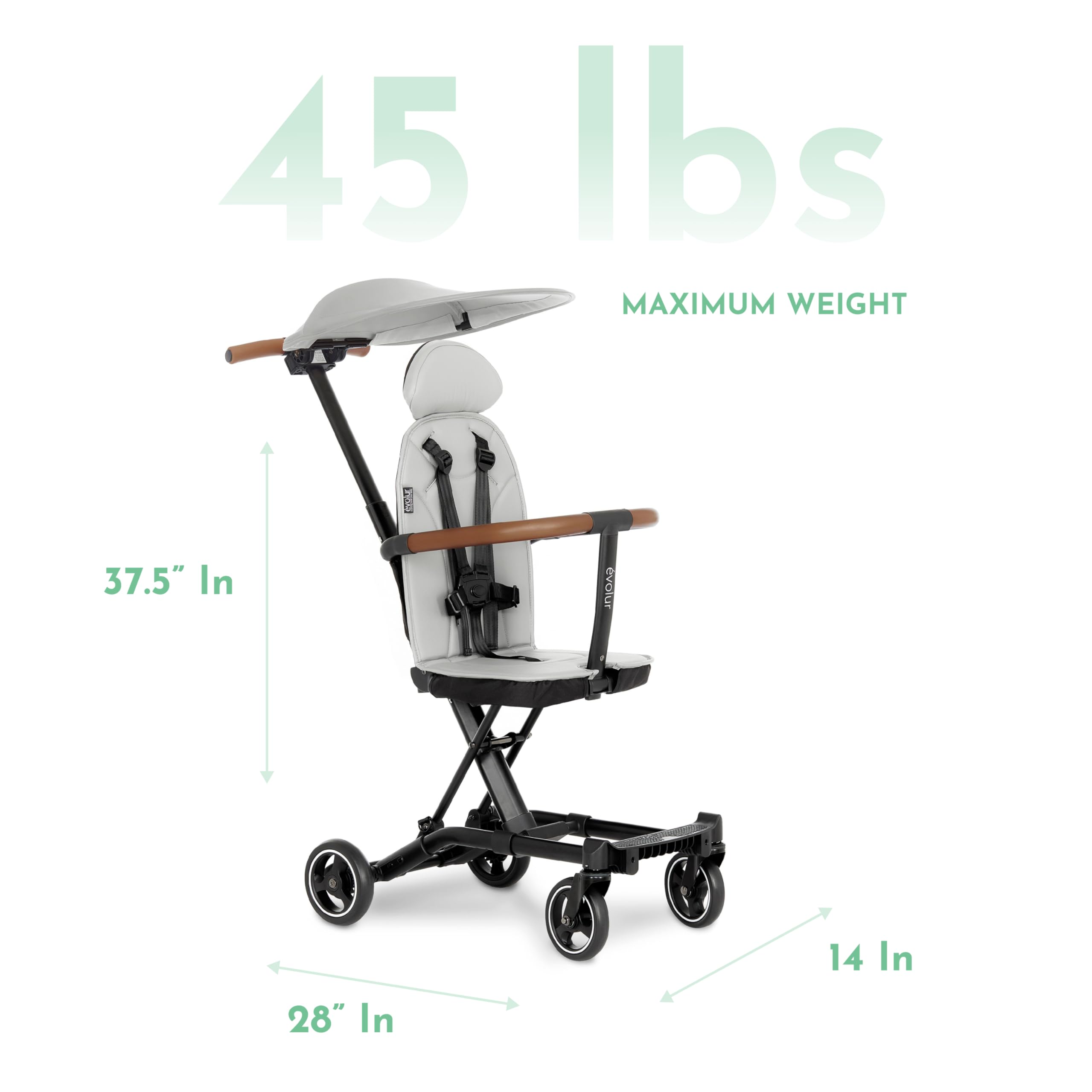 Evolur Cruise Rider Lightweight Compact Fold Travel Stroller with Canopy - Easy to Carry Umbrella Stroller for Toddlers, Perfect for Air Travel, Shopping & Daily Walks (Koala Gray)
