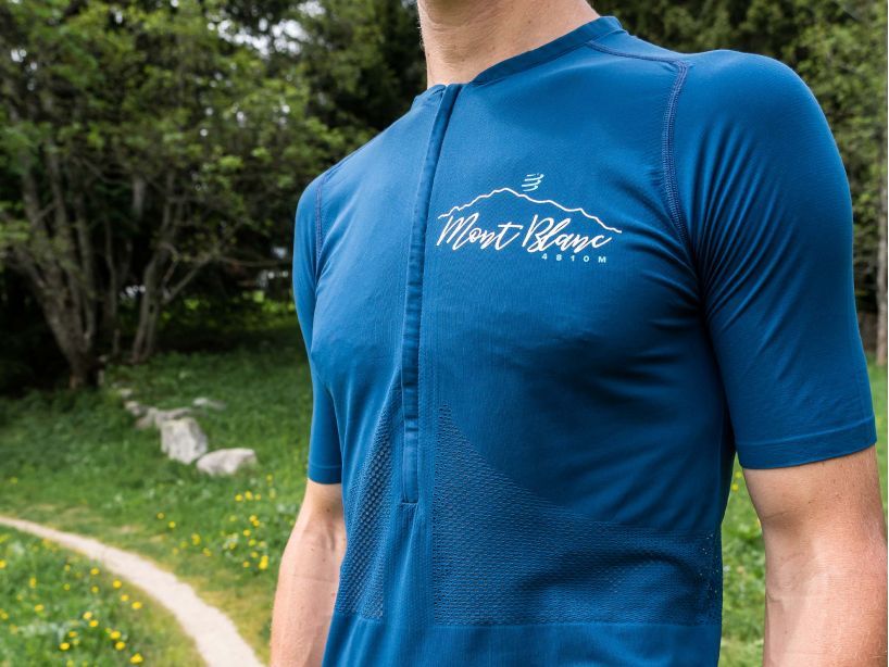 Compressport Men's Trail Running Half Zip Fitted Short Sleeve Top - Mont Blanc 2022 Blue - Performance Shirt for Trail Runners & Outdoor Enthusiasts