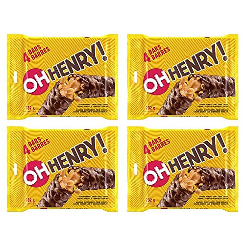 Oh Henry! 4 Full Size Chocolate Candy Bars (232g/8.18oz) - 4-Pack Imported from Canada - Perfect for Halloween, Christmas Stocking Stuffers & Office Snacks