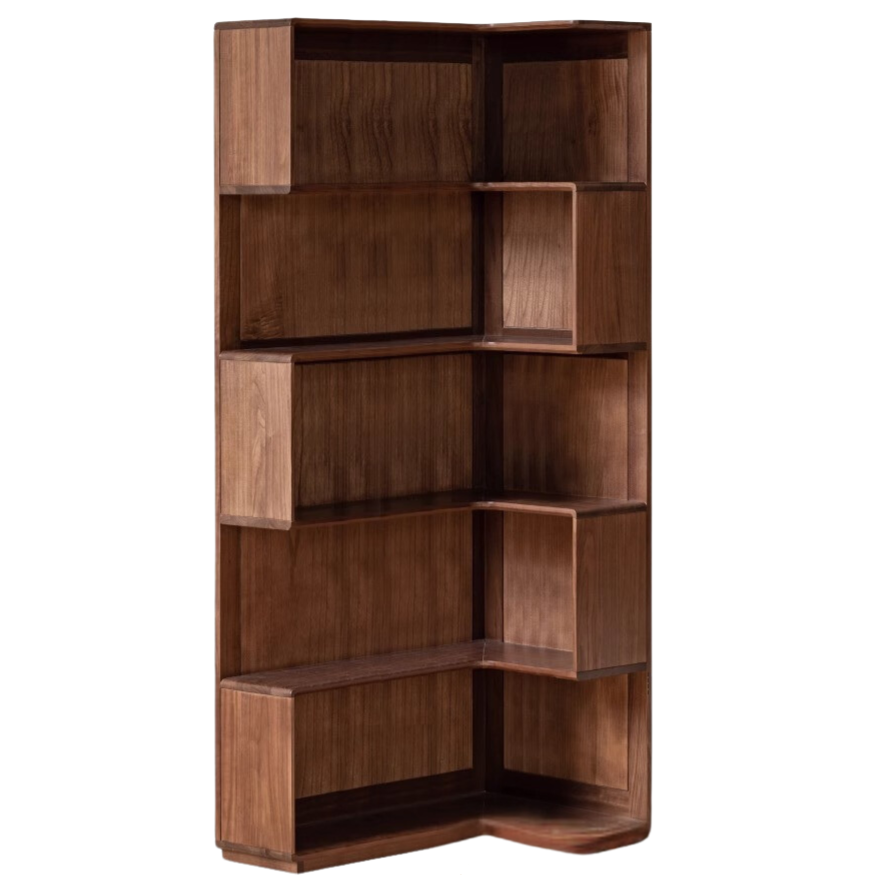 31.4x22.8x74.8 inch/ 80x58x190 cm/ Rich dark walnut color/ corner bookcase