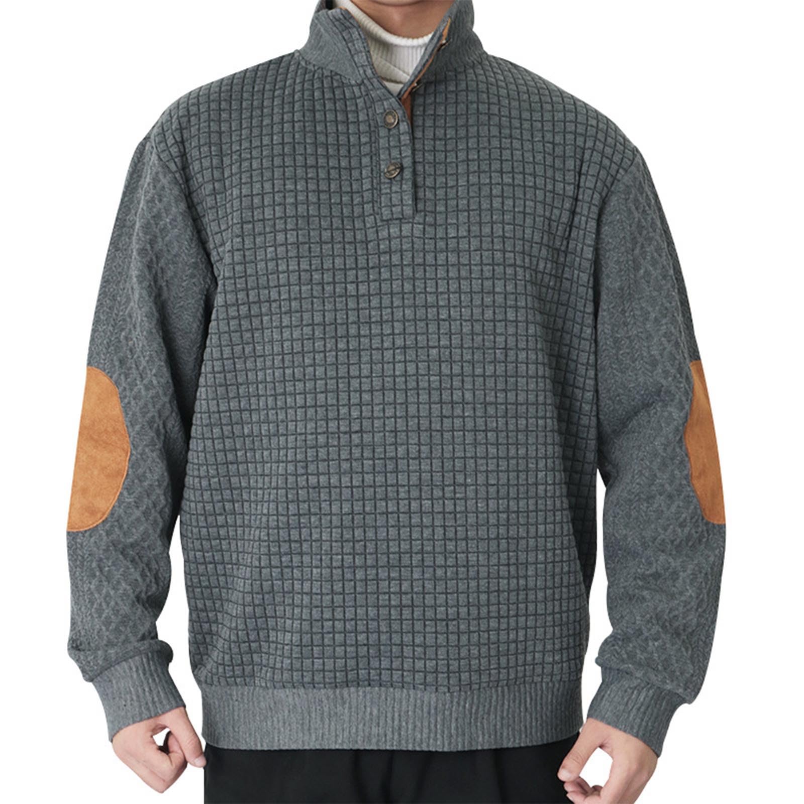 Vintage Men's Waffle Knit Sweatshirt - Long Sleeve Stand Collar Pullover with Button Up Design | Casual Winter Wear, Outdoor Activities & Layering Essential