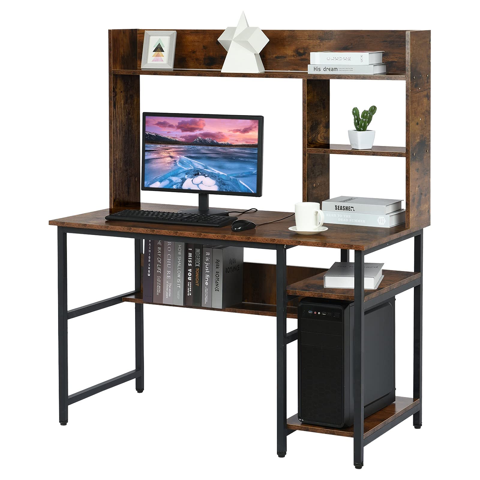 Solid Wood Desk with Bookcase - Simple & Economical Computer Desk for Home Office, Study, Writing & Student Workspaces | Space-Saving Home Furniture for Small Rooms & Dorm Rooms