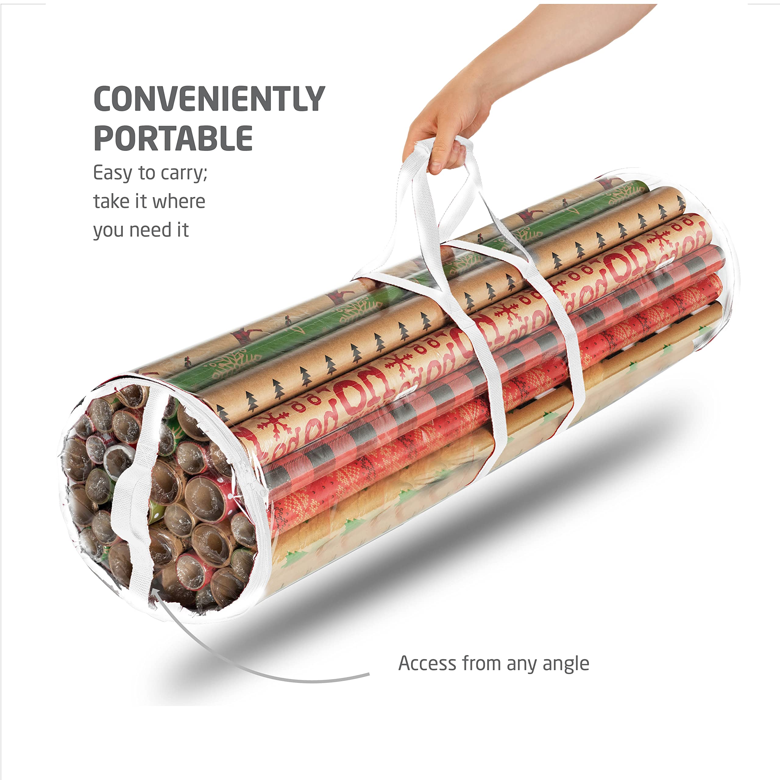 ZOBER 40 Inch Wrapping Paper Organizer Storage - Holds 25 Standard Rolls, Waterproof Gift Wrap Organizer for Holiday & Birthday Presents - Perfect for Home, Office & Craft Room Organization