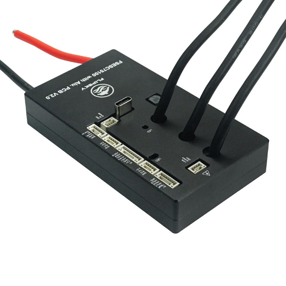 FLIPSKY 75100 V2.0 VESC-Based Speed Controller for Electric Skateboard, Scooter & Ebike - Aluminum PCB with Power Switch (103x58x18.5mm, Black) - Perfect for DIY Electric Vehicle Upgrades & High-Performance Motor Control