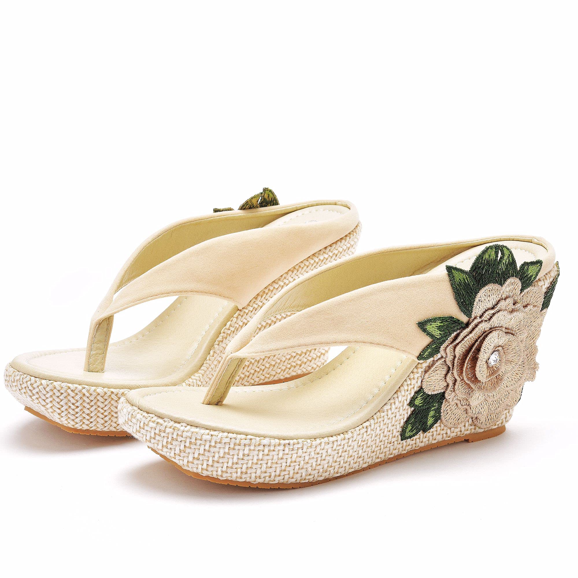 Crystal Queen Women's Bohemian Wedge Sandals - Comfortable Flip Flops with Platform for Beach, Summer & Casual Wear