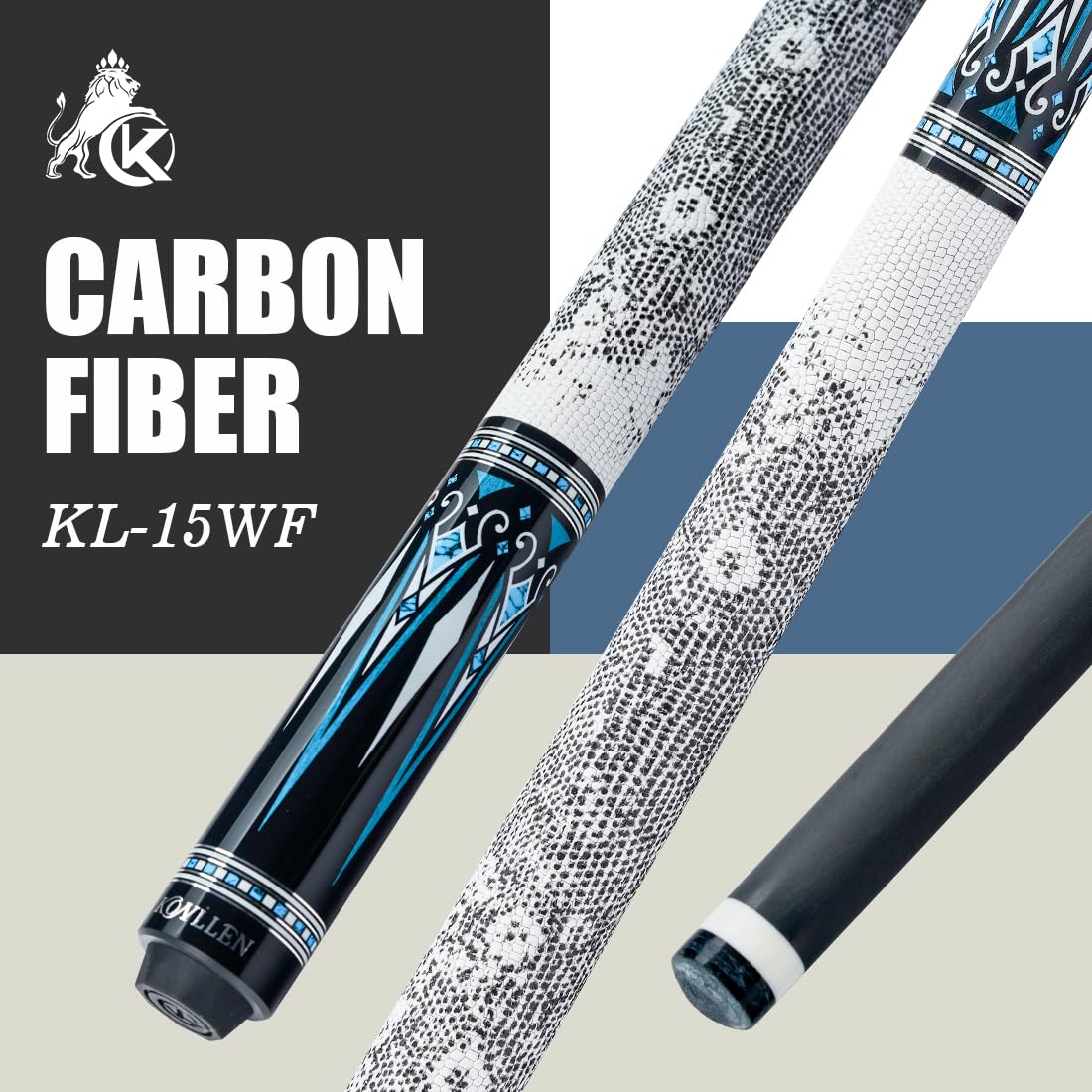 KONLLEN 58-inch Professional Carbon Fiber Pool Cue Stick - Low Deflection Billiard Cue with 12.5mm Tip for Adults | Full Carbon Technology, Pro Taper & Ultra-Smooth Finish | Perfect for Competitive Play, Home Game Rooms & Pool Halls
