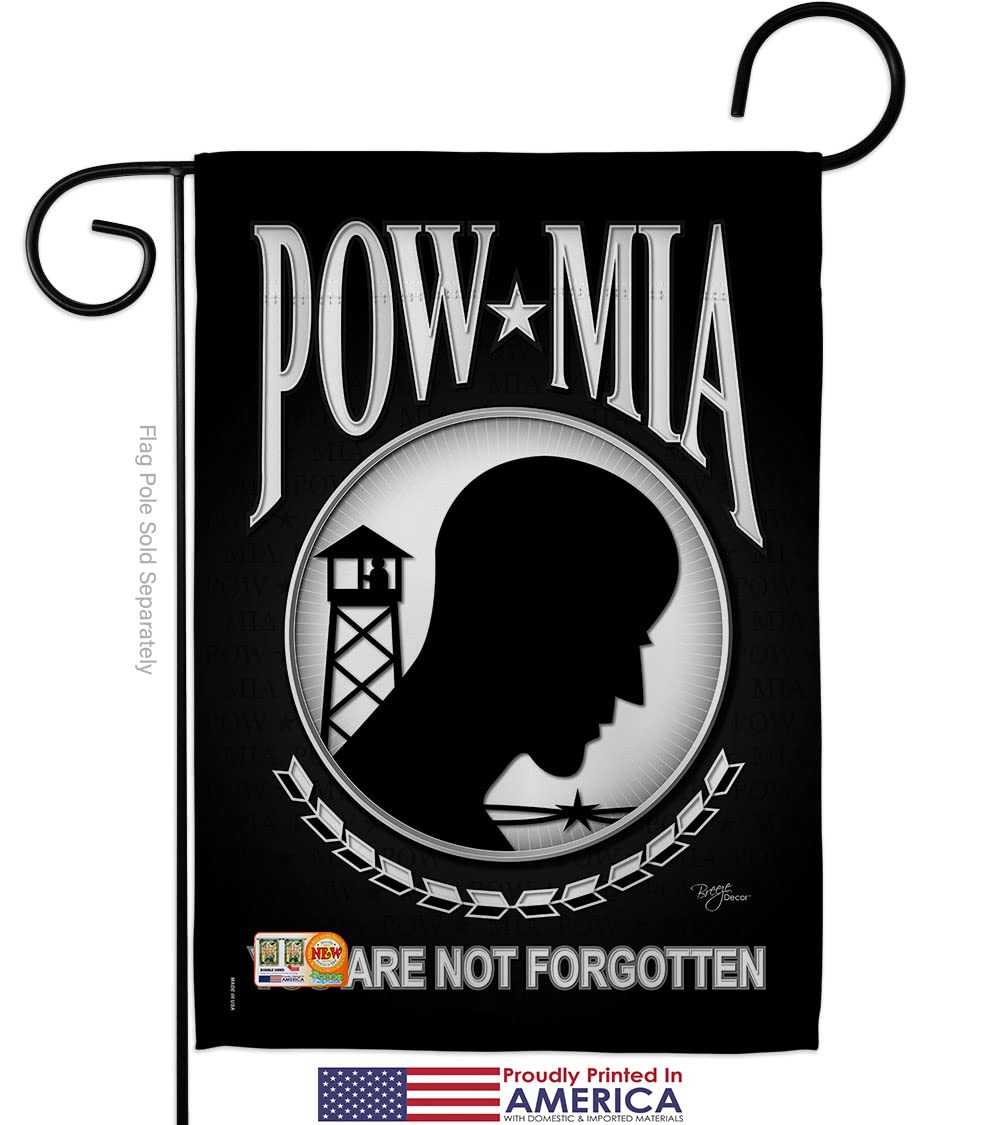POW MIA Garden House Flags Set - 28x40 Inch American Military Veteran Yard Banner - Vietnam War Armed Forces Tribute - Made in USA Outdoor Decorative Gift for Patriotic Home & Garden Display