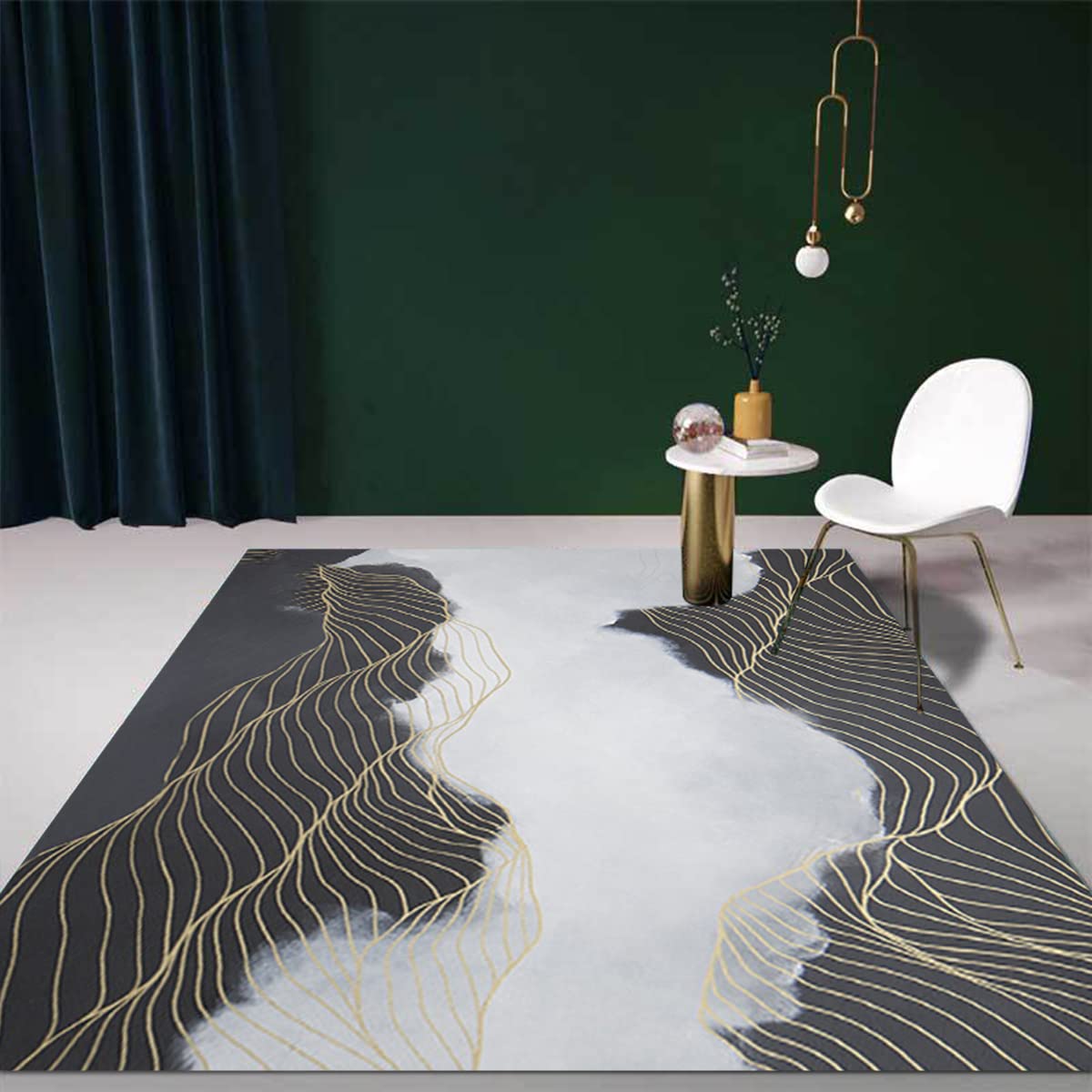 Modern Abstract Area Rug 4x6 - Black Grey Gold Art Print Washable Soft Thick Carpet for Bedroom, Living Room, Dining Room - Non-Slip Indoor Runner Rug for Kitchen, Laundry, Home Office - Perfect for Contemporary Decor & High-Traffic Areas