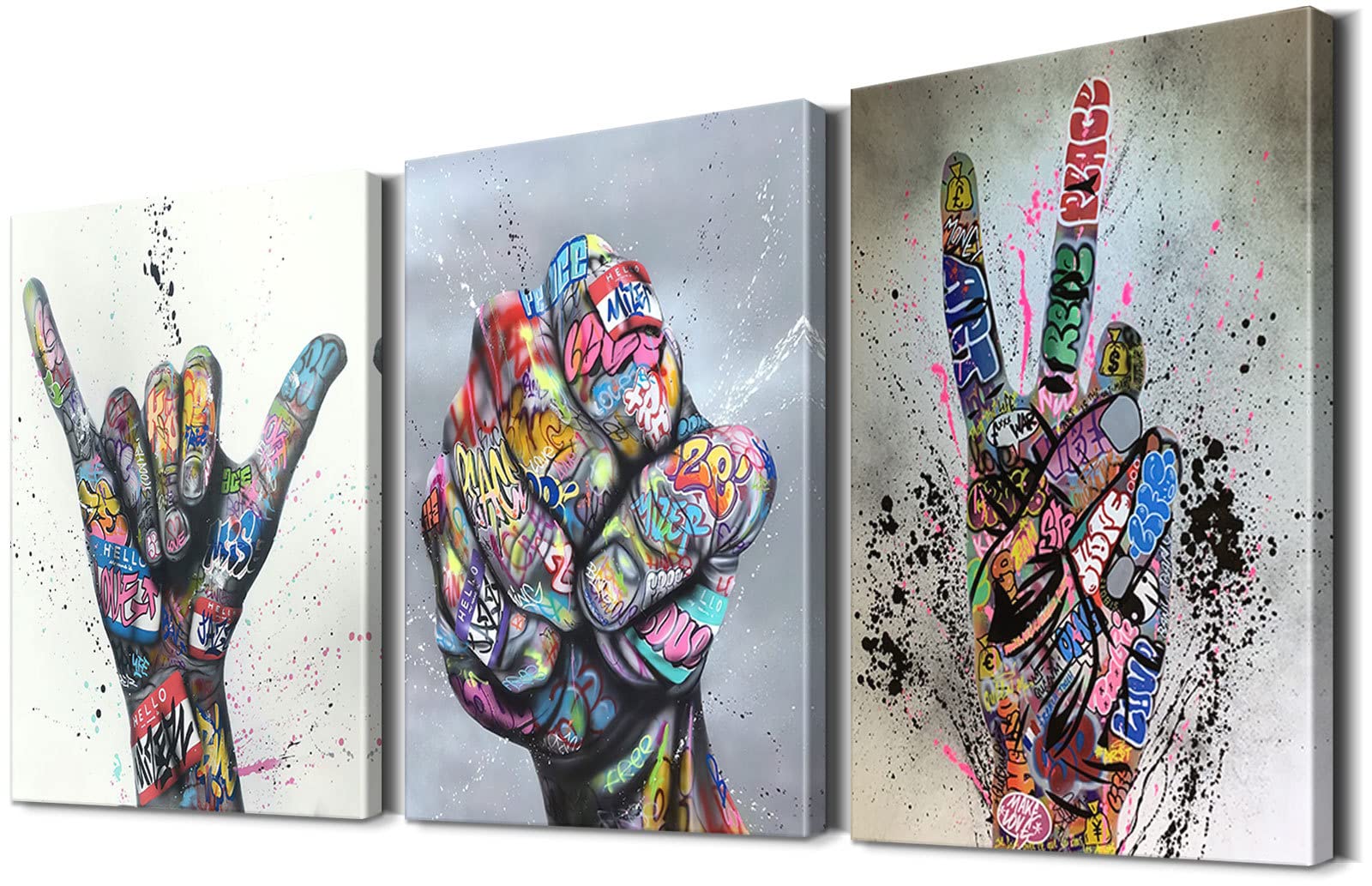 YOUHONG 3-Piece Graffiti Wall Art Set - Colorful Canvas Pop Art Street Decor (16