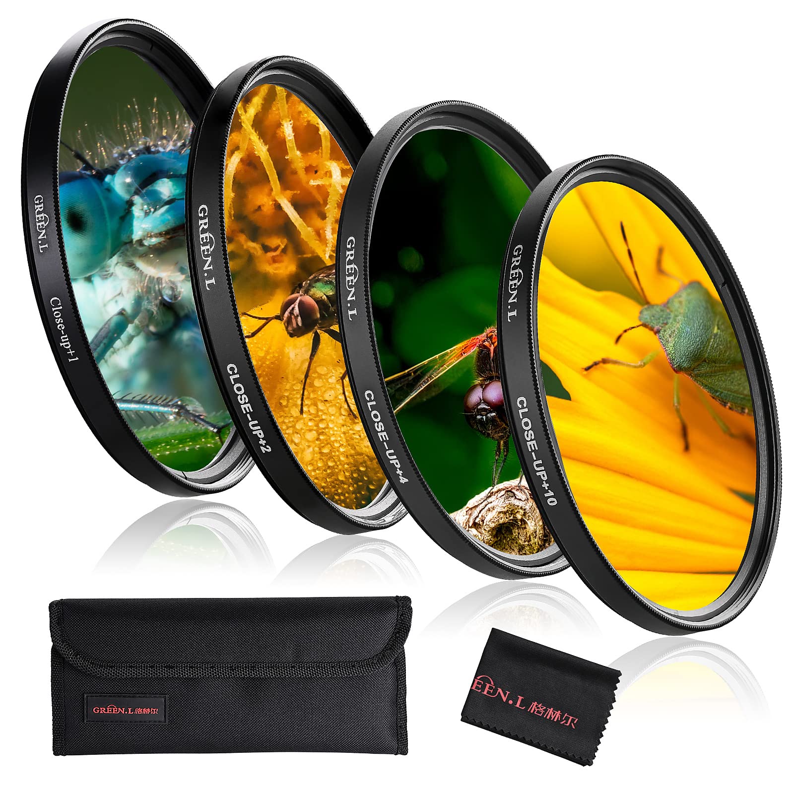 40.5mm Close-up Macro Lens Filter Set (+1, +2, +4, +10) with Pouch - Professional Photography Accessory for DSLR & Mirrorless Cameras - Perfect for Flower, Jewelry & Product Photography