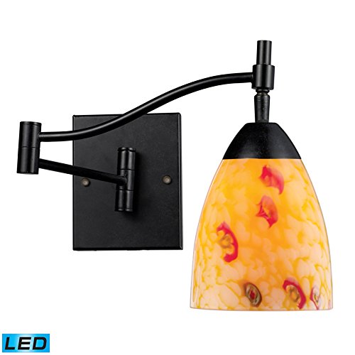 ELK 10151/1DR-YW-LED Celina Swing Arm Glass Wall Sconce Light Fixture - 1 Light LED in Dark Rust Finish - Perfect for Bedroom, Living Room, and Hallway Lighting