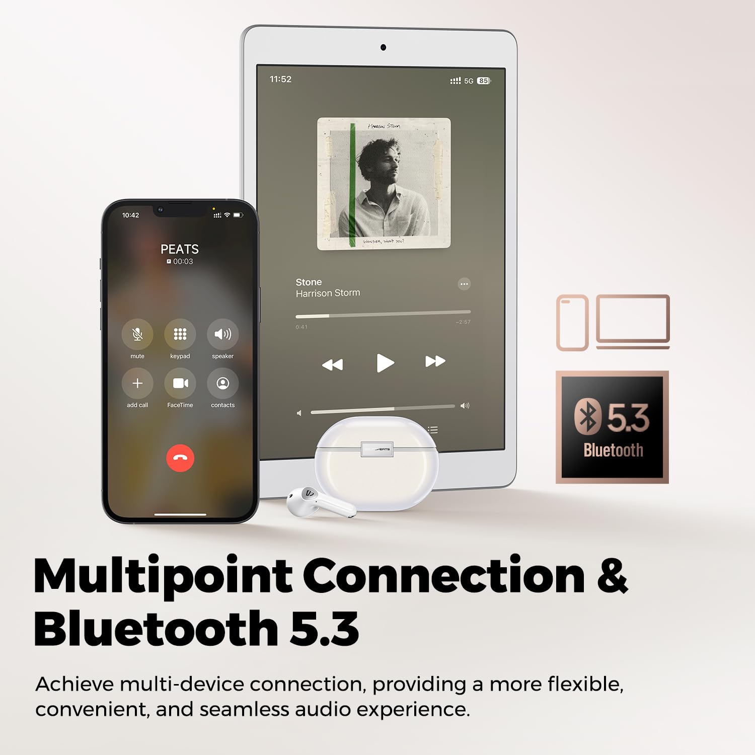 SoundPEATS Air4 Pro Wireless Earbuds with AptX Lossless & Bluetooth 5.3 - Hybrid ANC, 6-Mic Clear Calls, 26H Playtime, Multi-Device Connect - Perfect for Workouts, Commuting & Travel