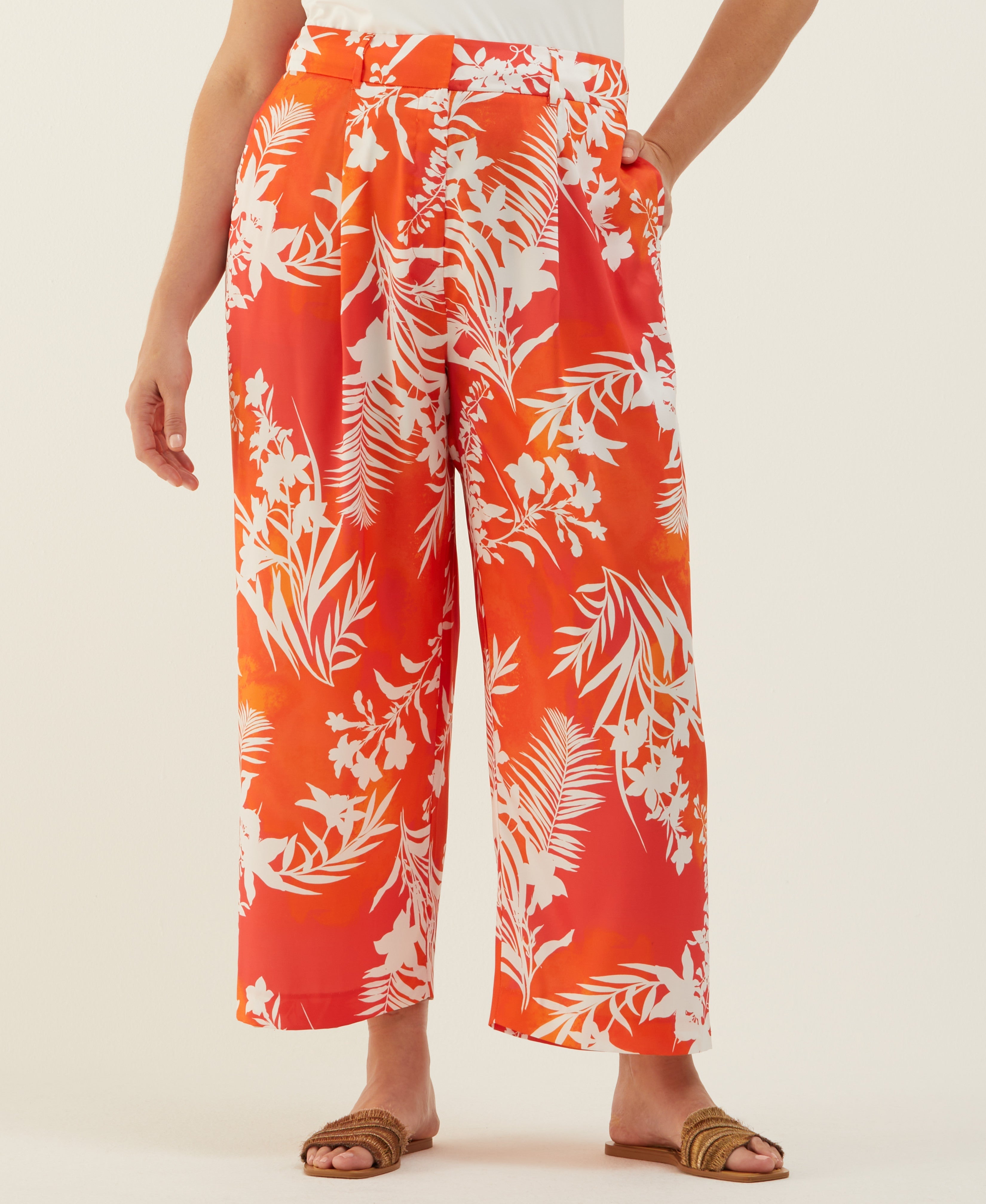 Plus Size Wildflower Print Wide Leg Ankle Pants for Women - Comfortable Floral Trousers for Casual Wear, Office & Summer Outfits