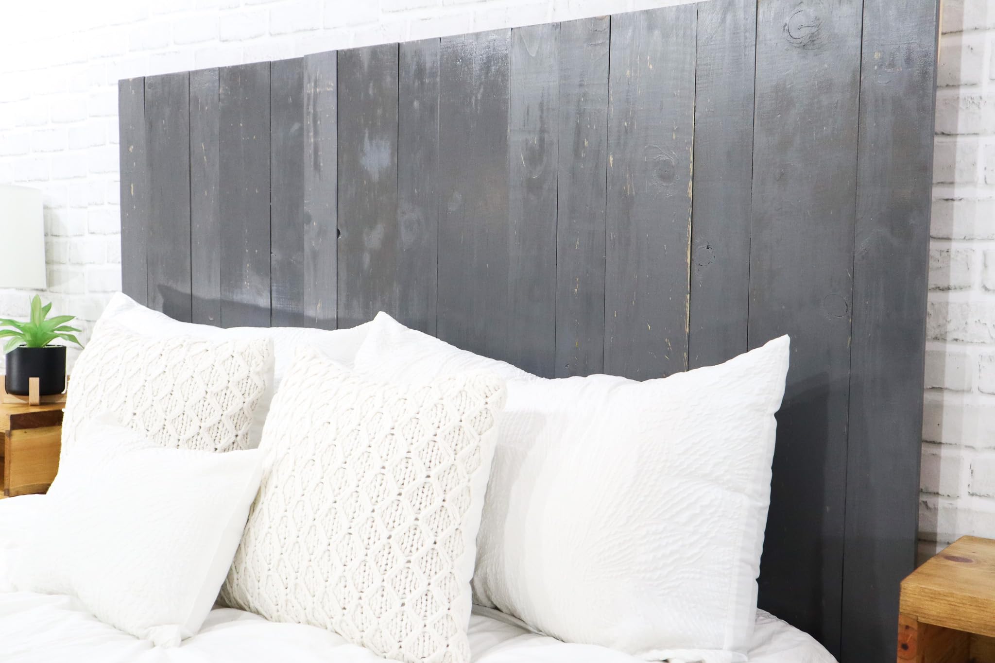 Rustic Gray Barn Wood Headboard - Solid Wood Panel with Weathered Finish, Anti-Shake Design, Leans & Sticks to Wall - California King Size Headboard for Farmhouse & Industrial Bedroom Decor