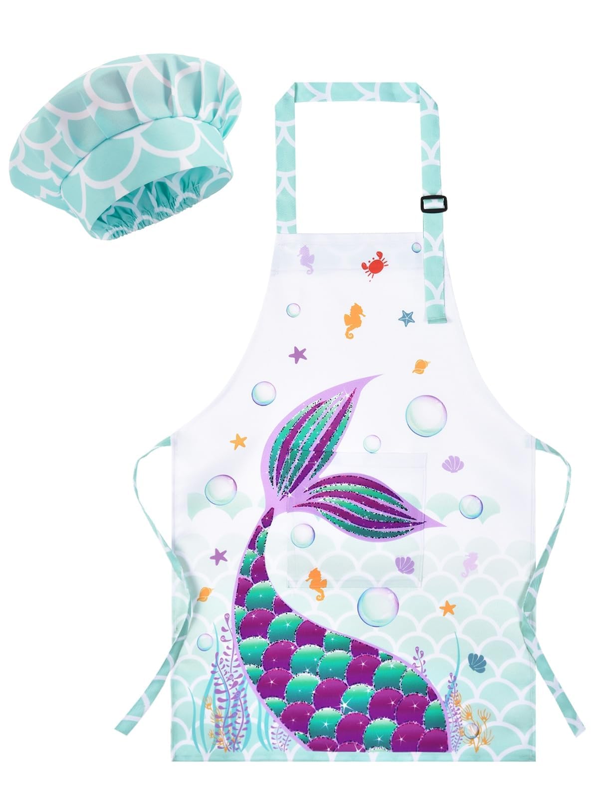 WERNNSAI Kids Aprons Chef Hat Set - 3-Piece Art & Cooking Apron for Boys & Girls - Waterproof Painting Smock for Cooking, Gardening, Baking & Arts & Crafts - Perfect for Kitchen Play, DIY Projects & Preschool Activities