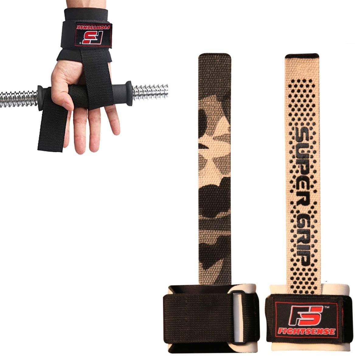 FIGHTSENSE Weight Lifting Straps - Non Slip Wrist Support for Powerlifting & Gym Workouts