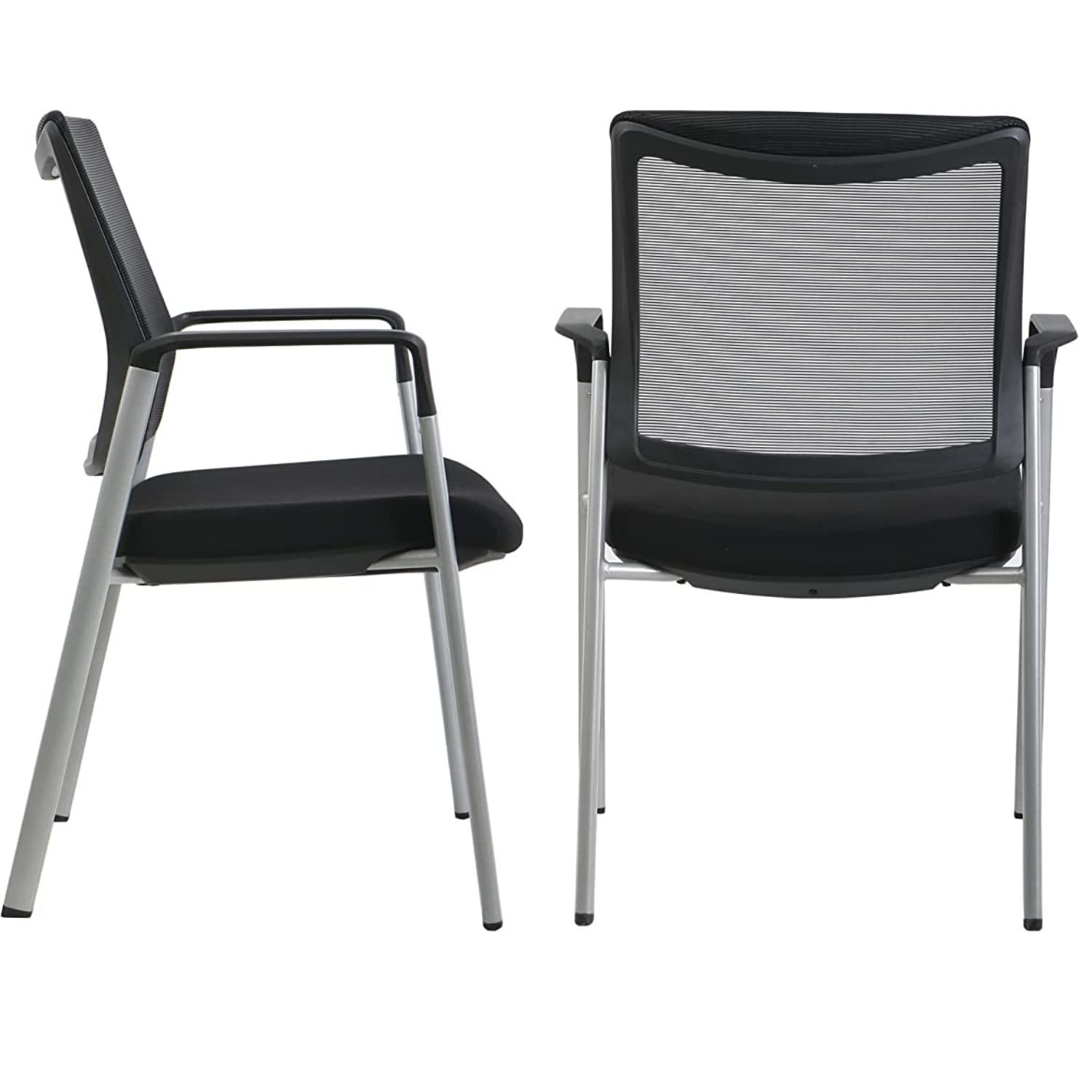 Ergonomic Executive Office Chair & Mesh Stacking Chairs with Armrests - 4 Pack Comfortable Fabric Seats for Guest Waiting Room, Lobby, Reception & Conference Meetings - Perfect for Offices, Home Workspaces & Business Meetings
