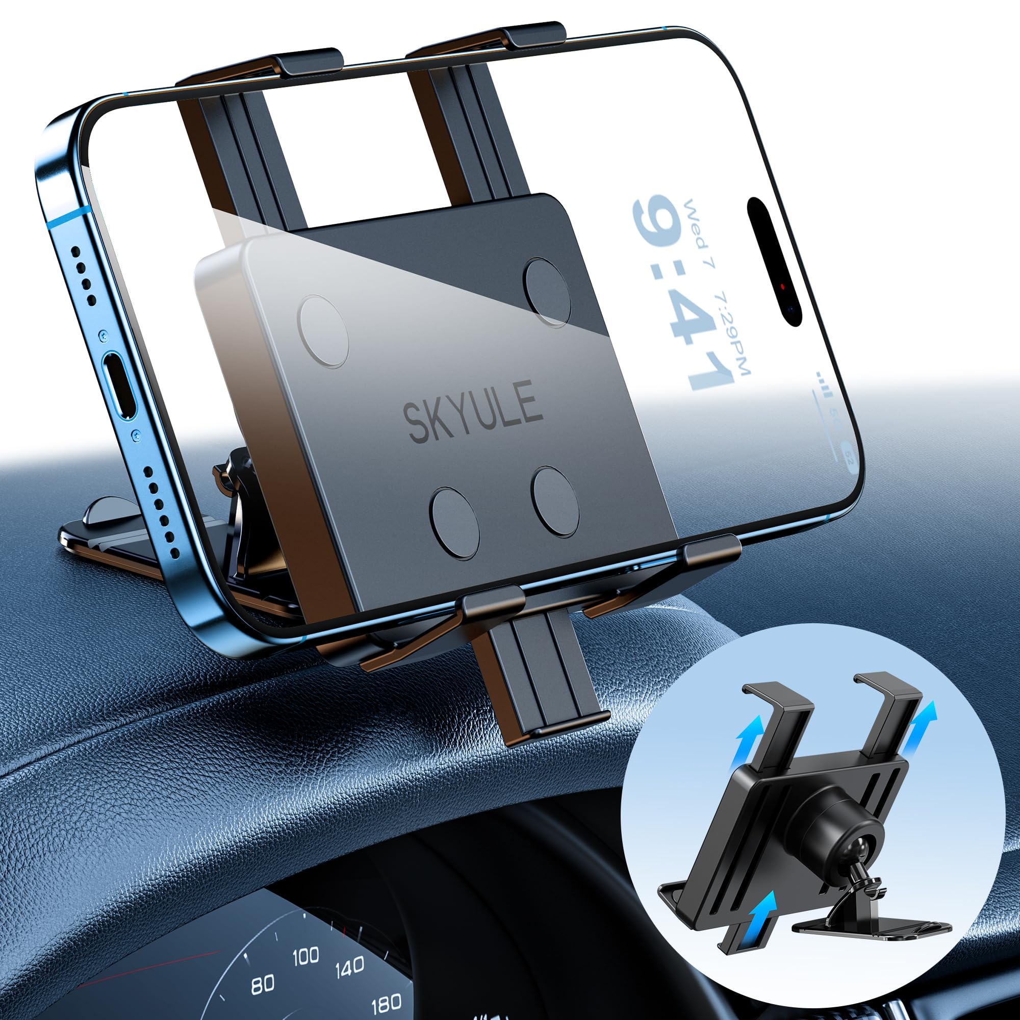 360° Rotating Car Phone Mount with 3M Adhesive - Universal Dashboard Phone Holder for iPhone, Samsung & All Smartphones | Multi-Angle Adjustable, Stable Grip | Perfect for Commuting, Road Trips & GPS Navigation