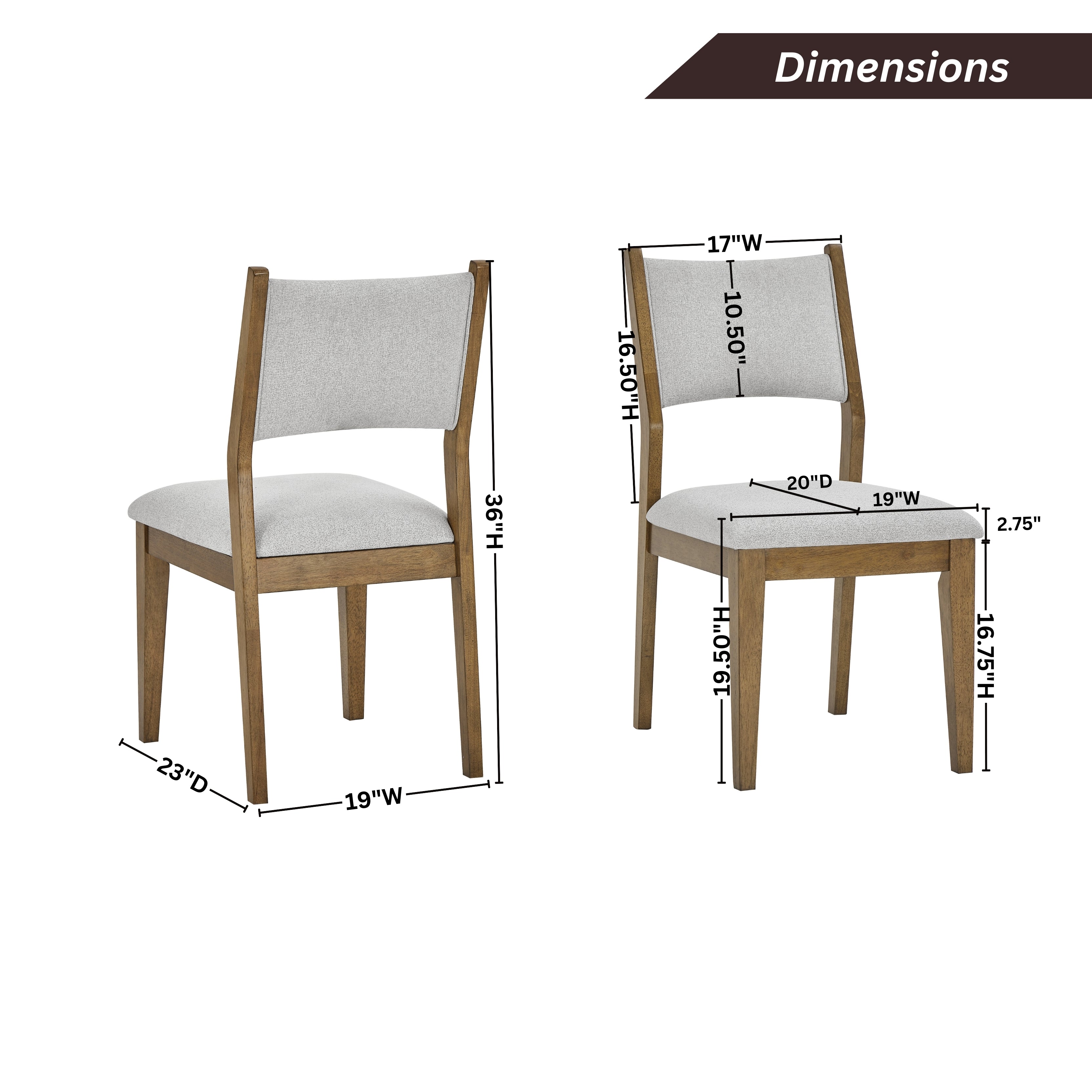 Roundhill Furniture Parker Upholstered Dining Chairs Set of 2 - Light Oak & Gray Fabric - Modern Kitchen & Dining Room Seating for Home & Restaurant